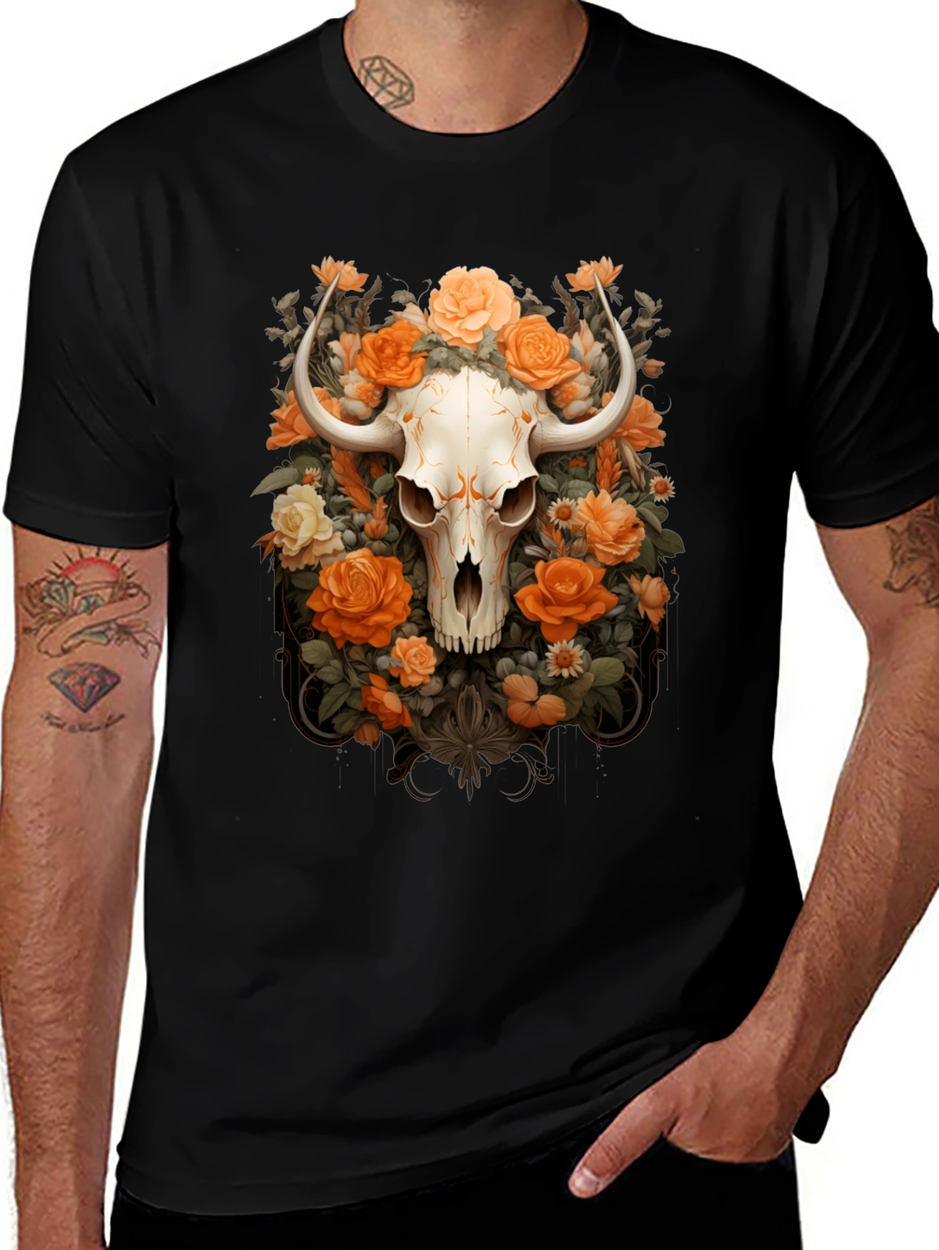Floral Skull Graphic Tee - Unique Design