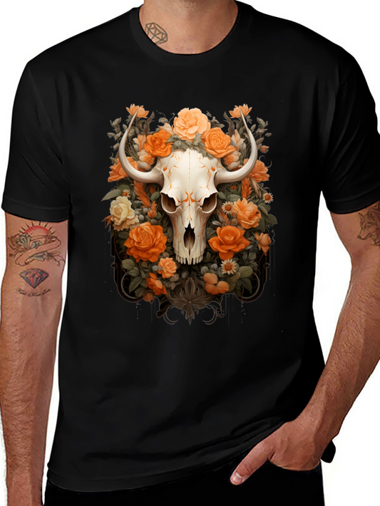 Floral Skull Graphic Tee - Unique Design