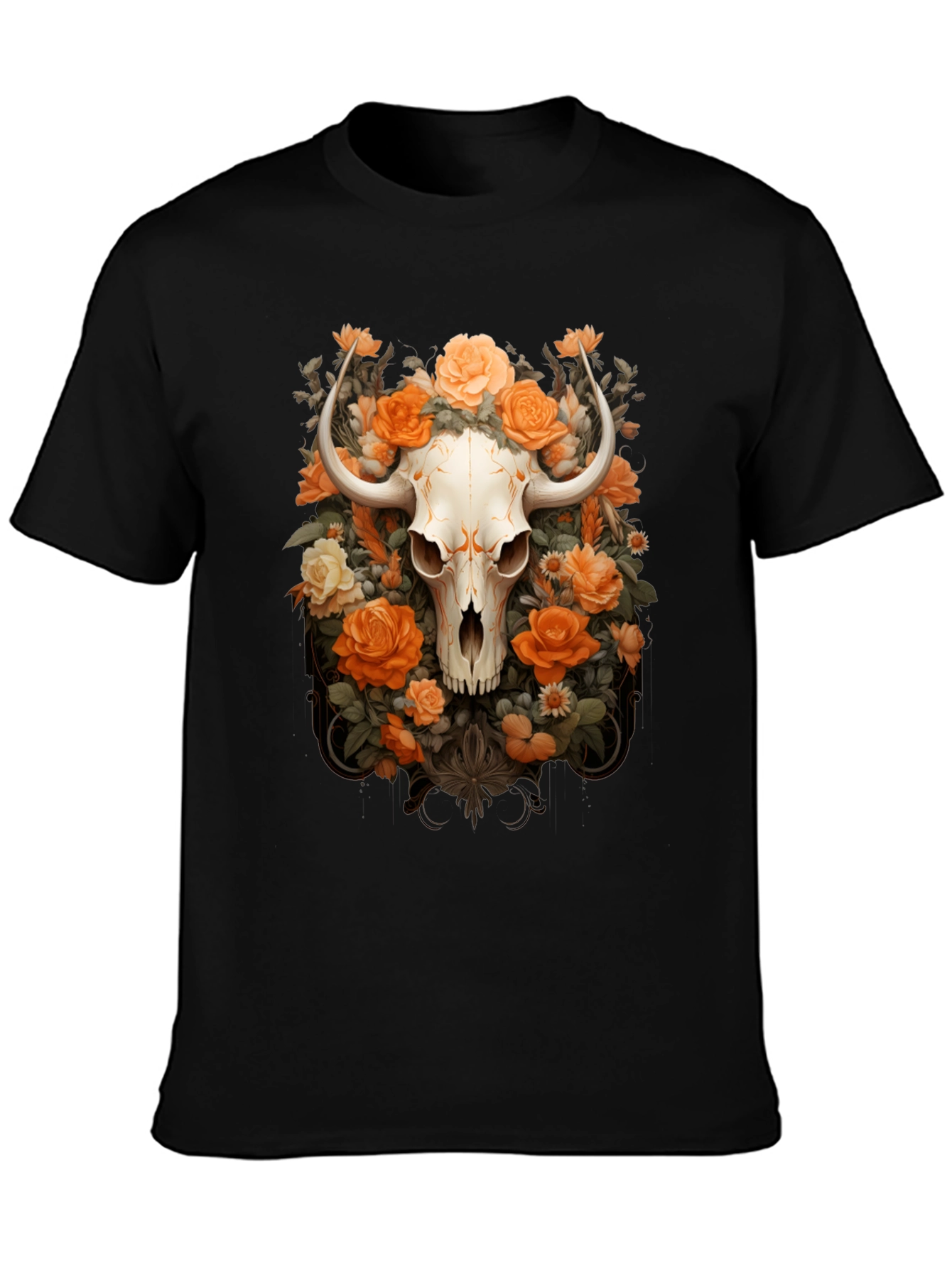 Floral Skull Graphic Tee - Unique Design