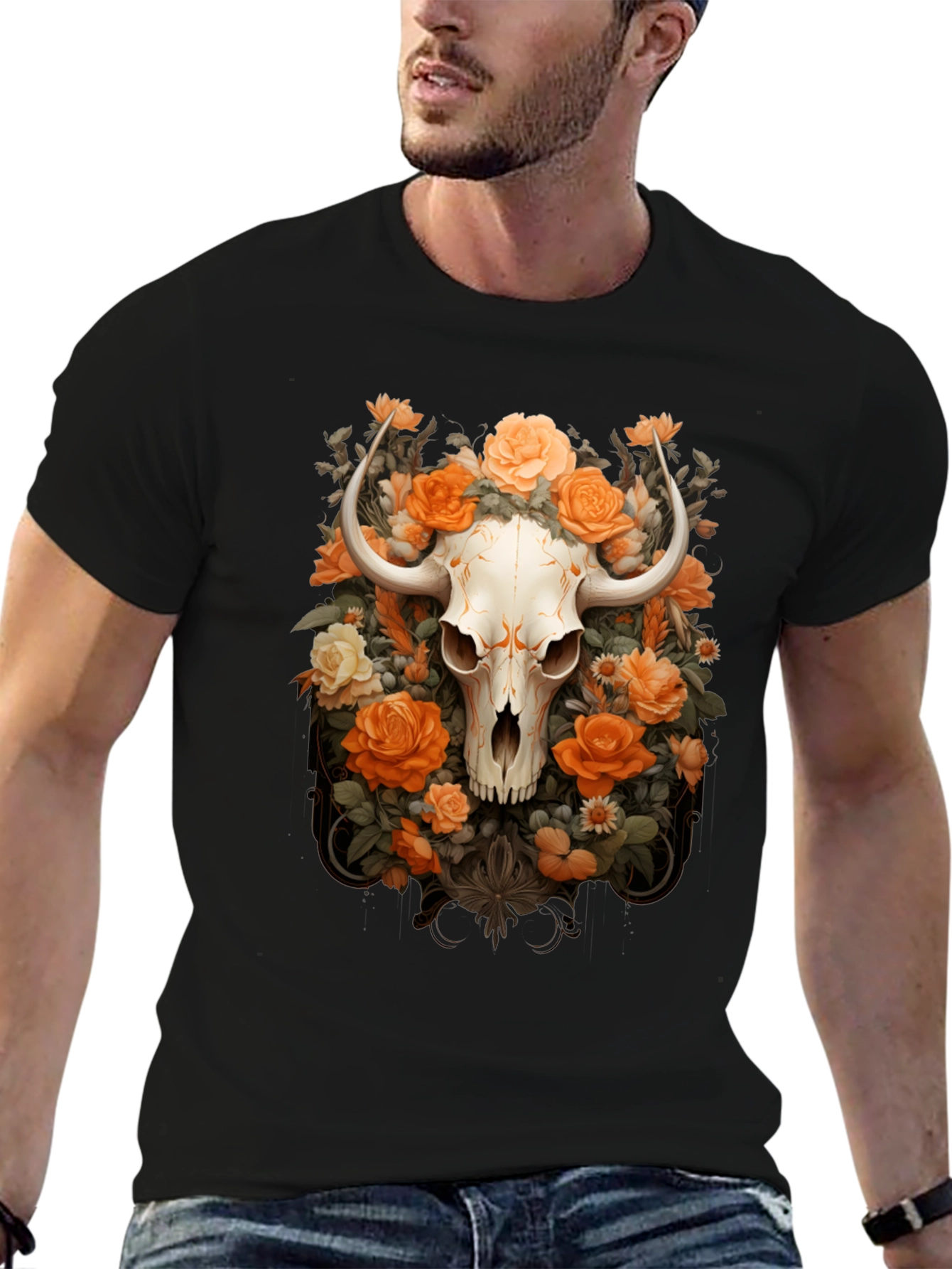 Floral Skull Graphic Tee - Unique Design