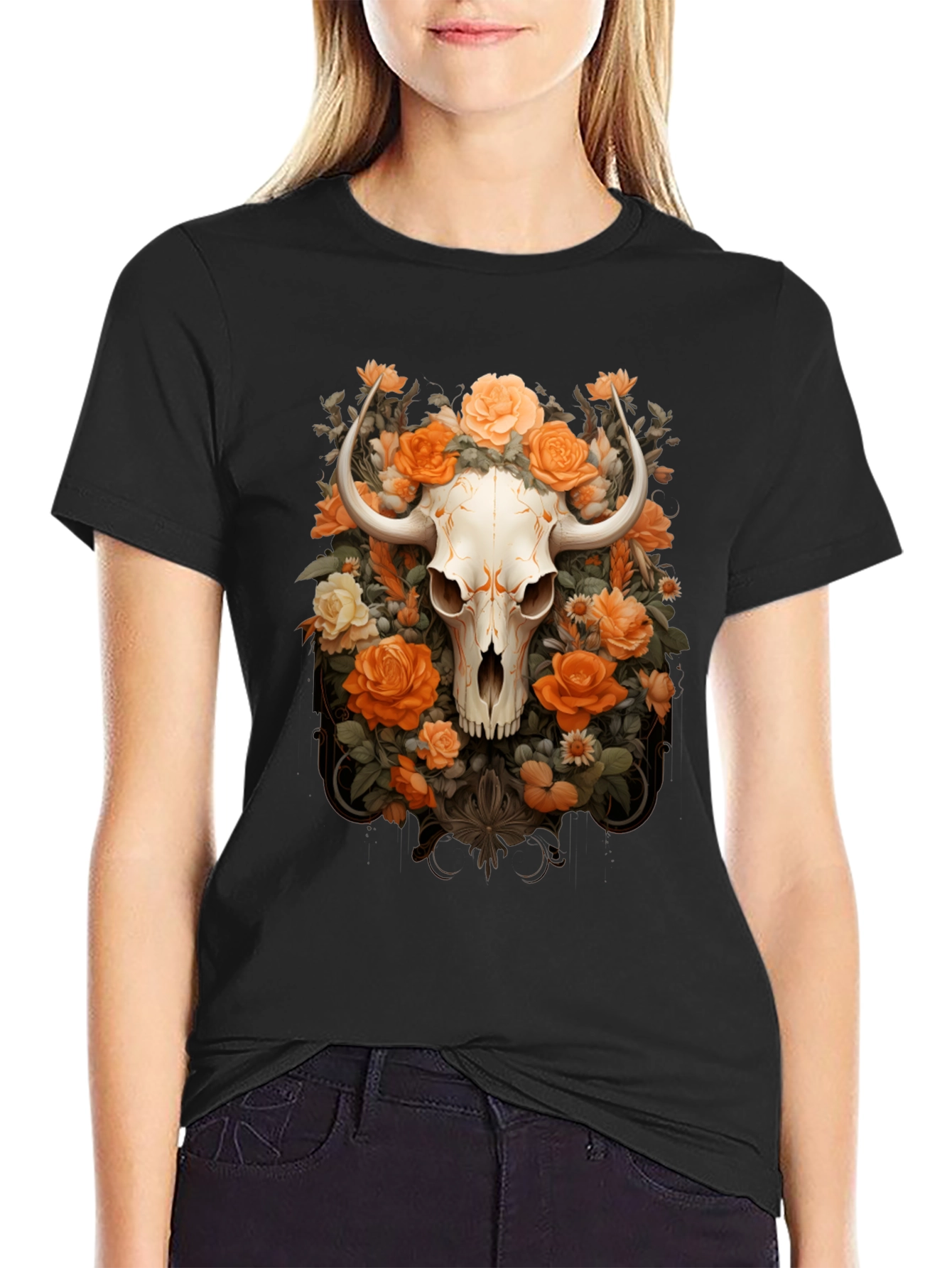 Floral Skull Graphic Tee - Unique Design
