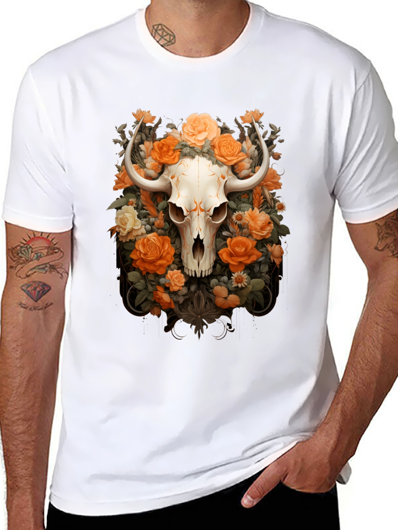Floral Skull Graphic Tee - Unique Design