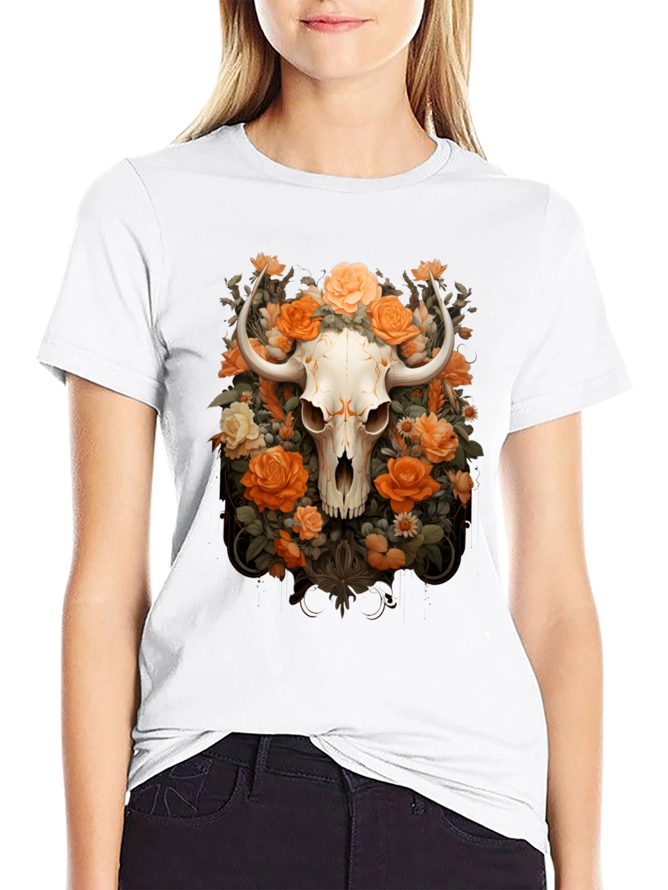 Floral Skull Graphic Tee - Unique Design