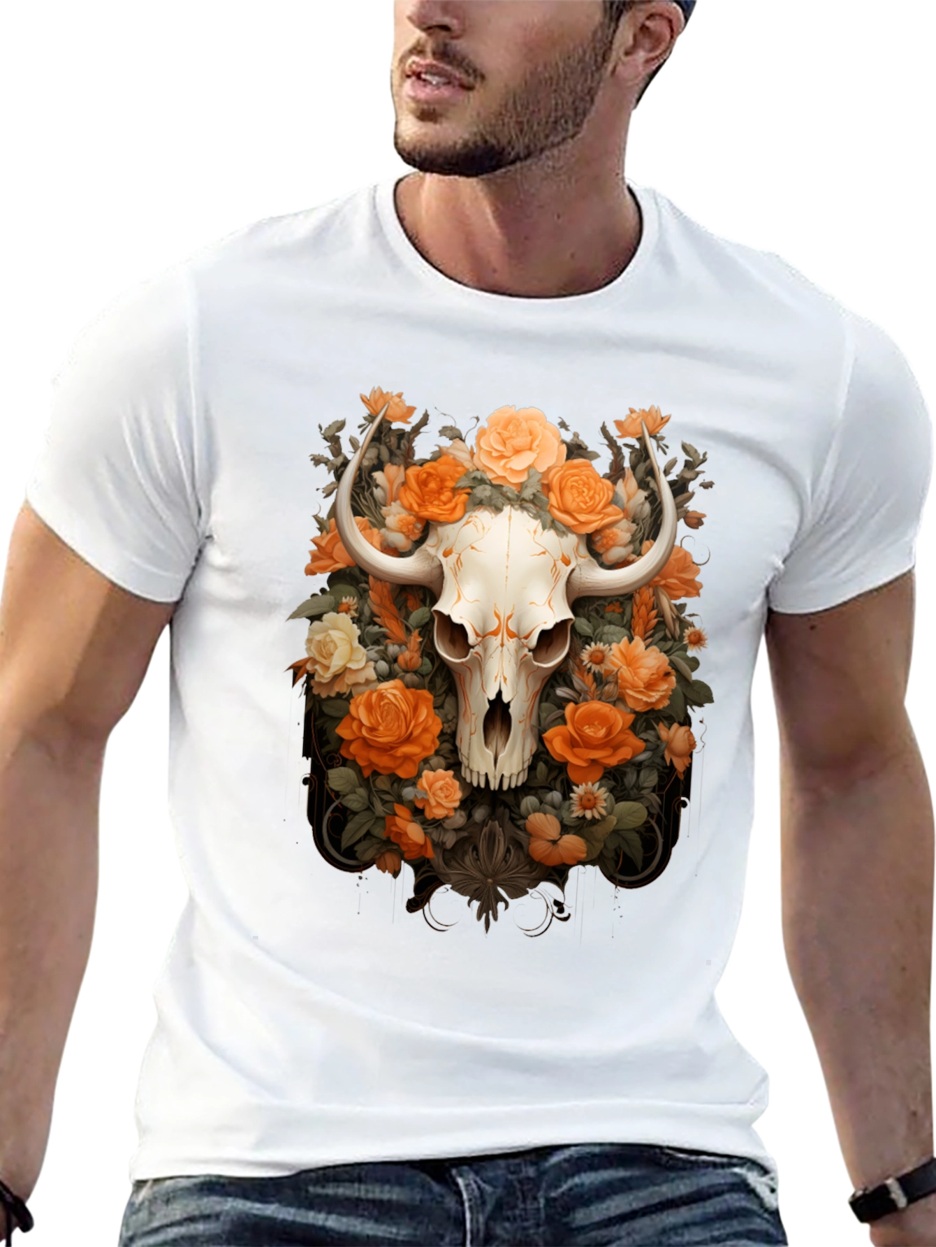 Floral Skull Graphic Tee - Unique Design