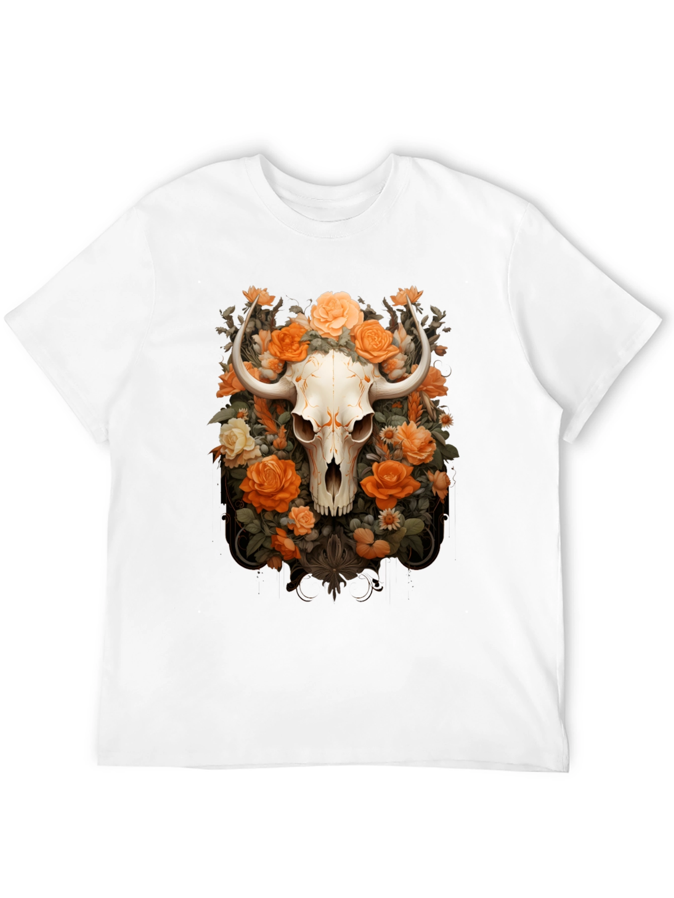 Floral Skull Graphic Tee - Unique Design