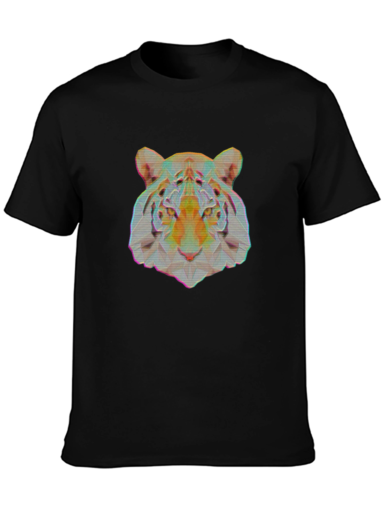 Geometric Tiger Graphic Print Black T-Shirt