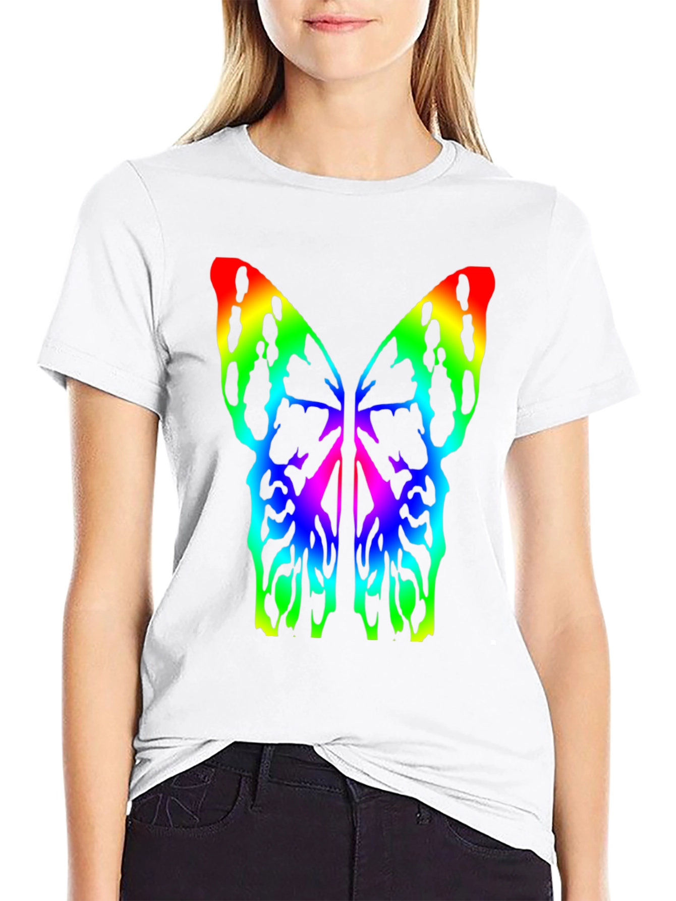 Rainbow Butterfly Wings Black T-Shirt