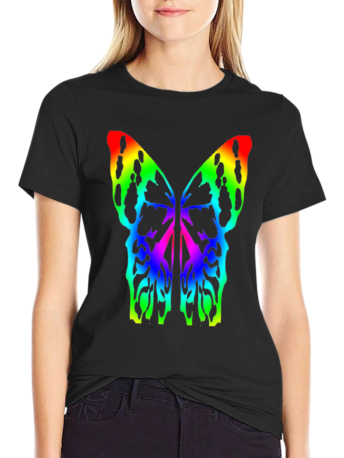 Rainbow Butterfly Wings Black T-Shirt
