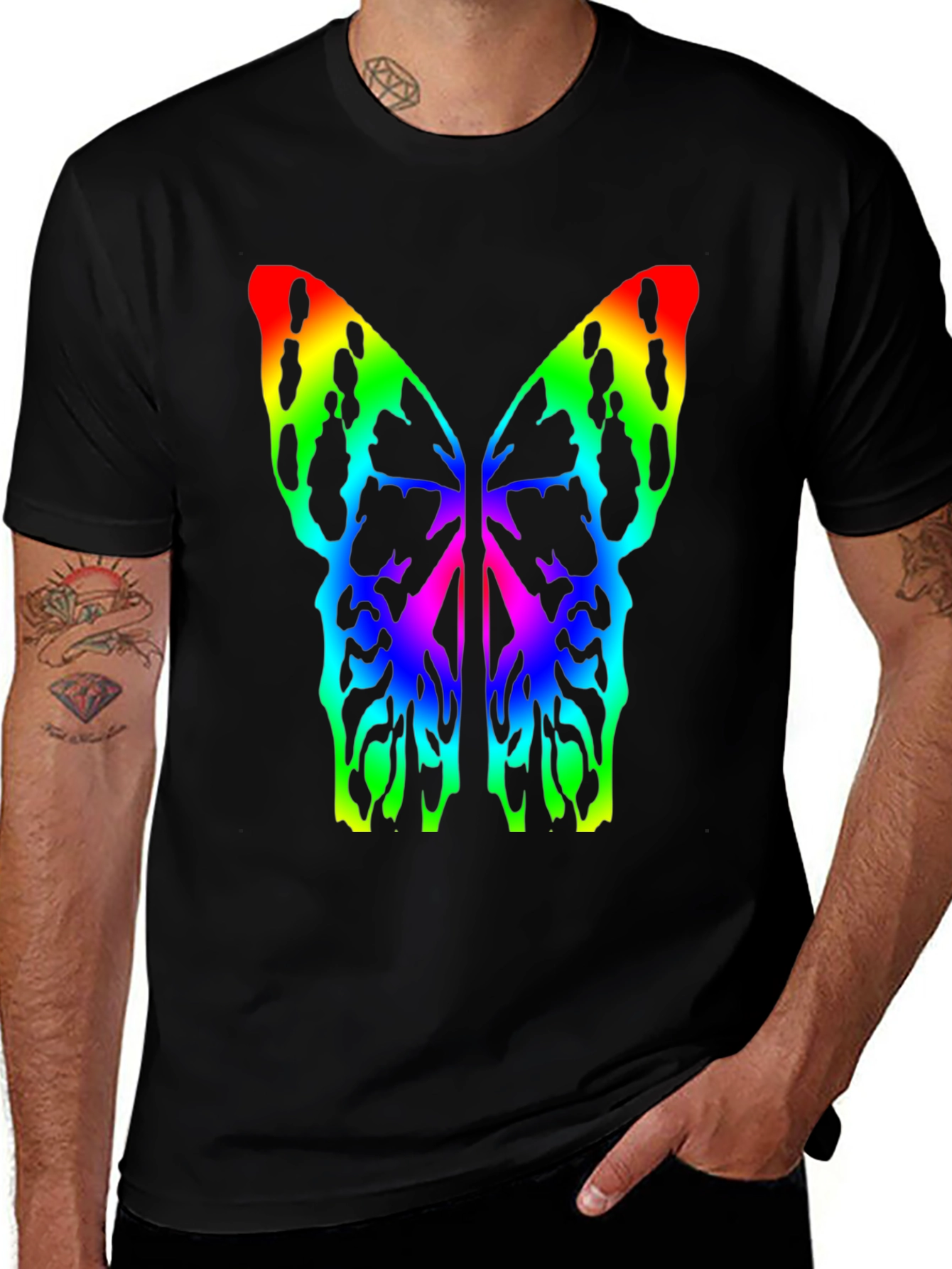 Rainbow Butterfly Wings Black T-Shirt