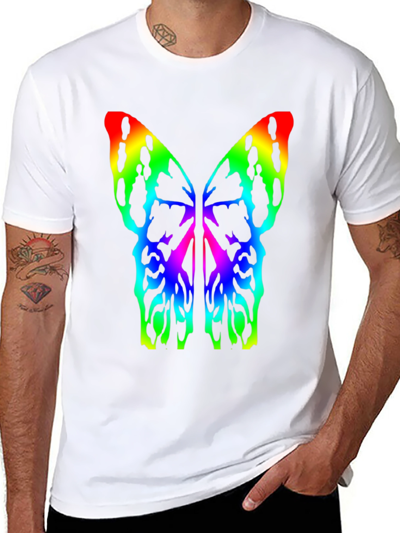 Rainbow Butterfly Wings Black T-Shirt
