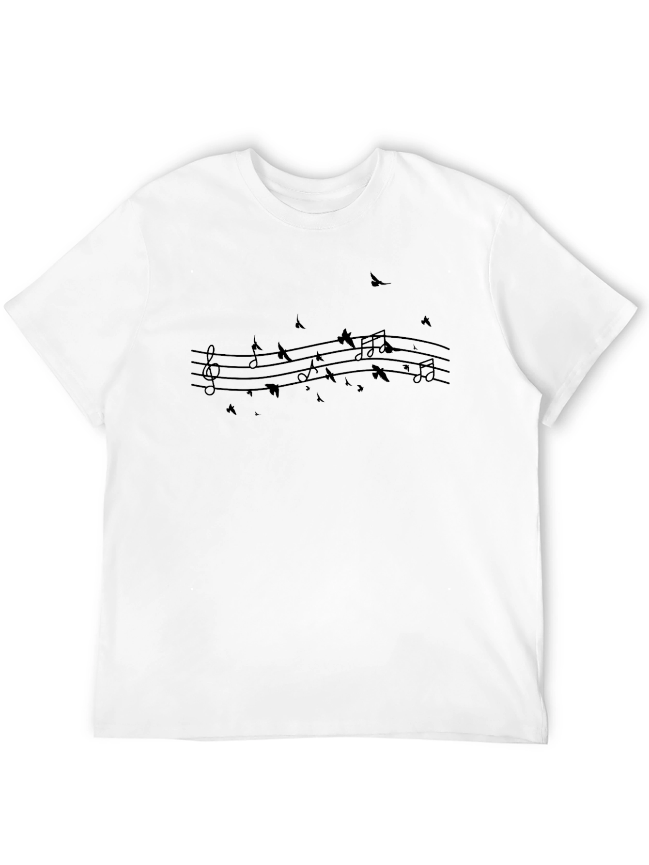 Musical Note Bird Print Black T-Shirt
