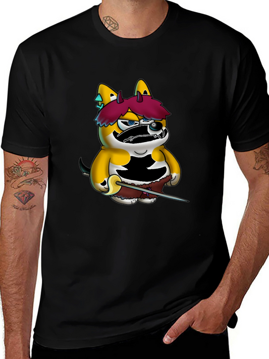 Cartoon Shiba Inu Samurai Black Tee