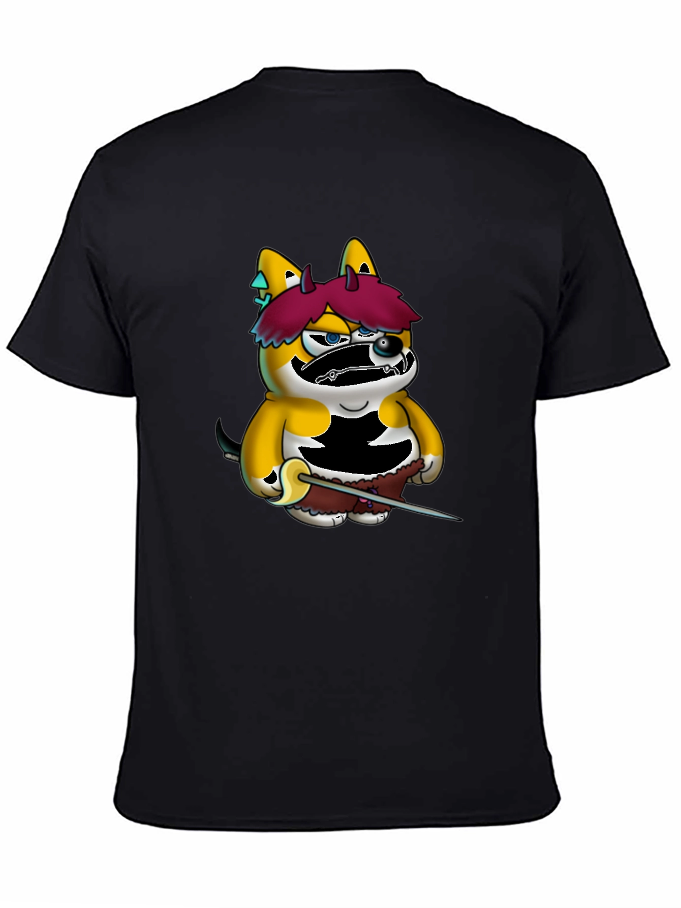 Cartoon Shiba Inu Samurai Black Tee