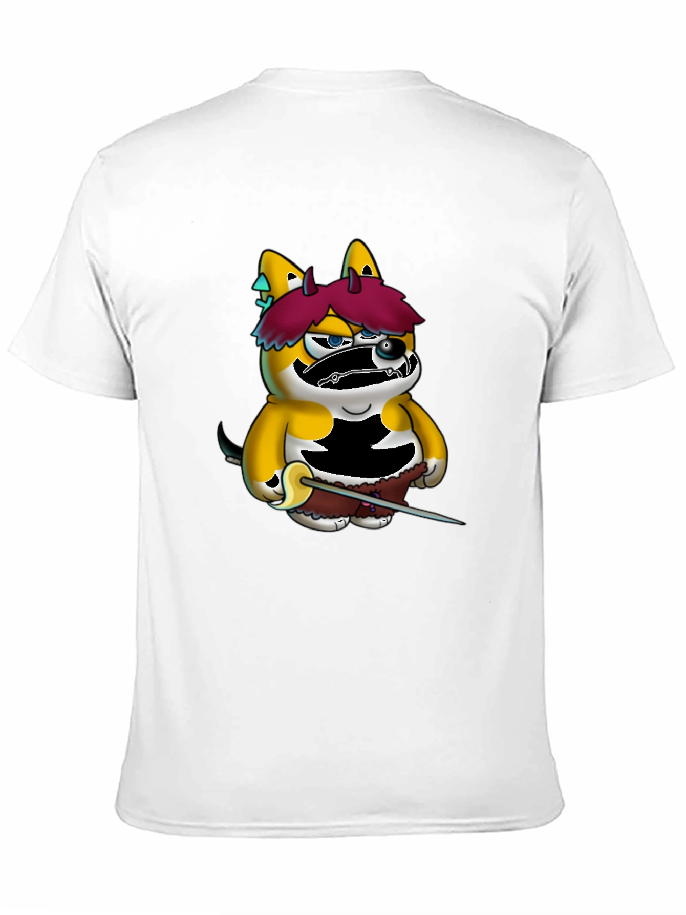 Cartoon Shiba Inu Samurai Black Tee