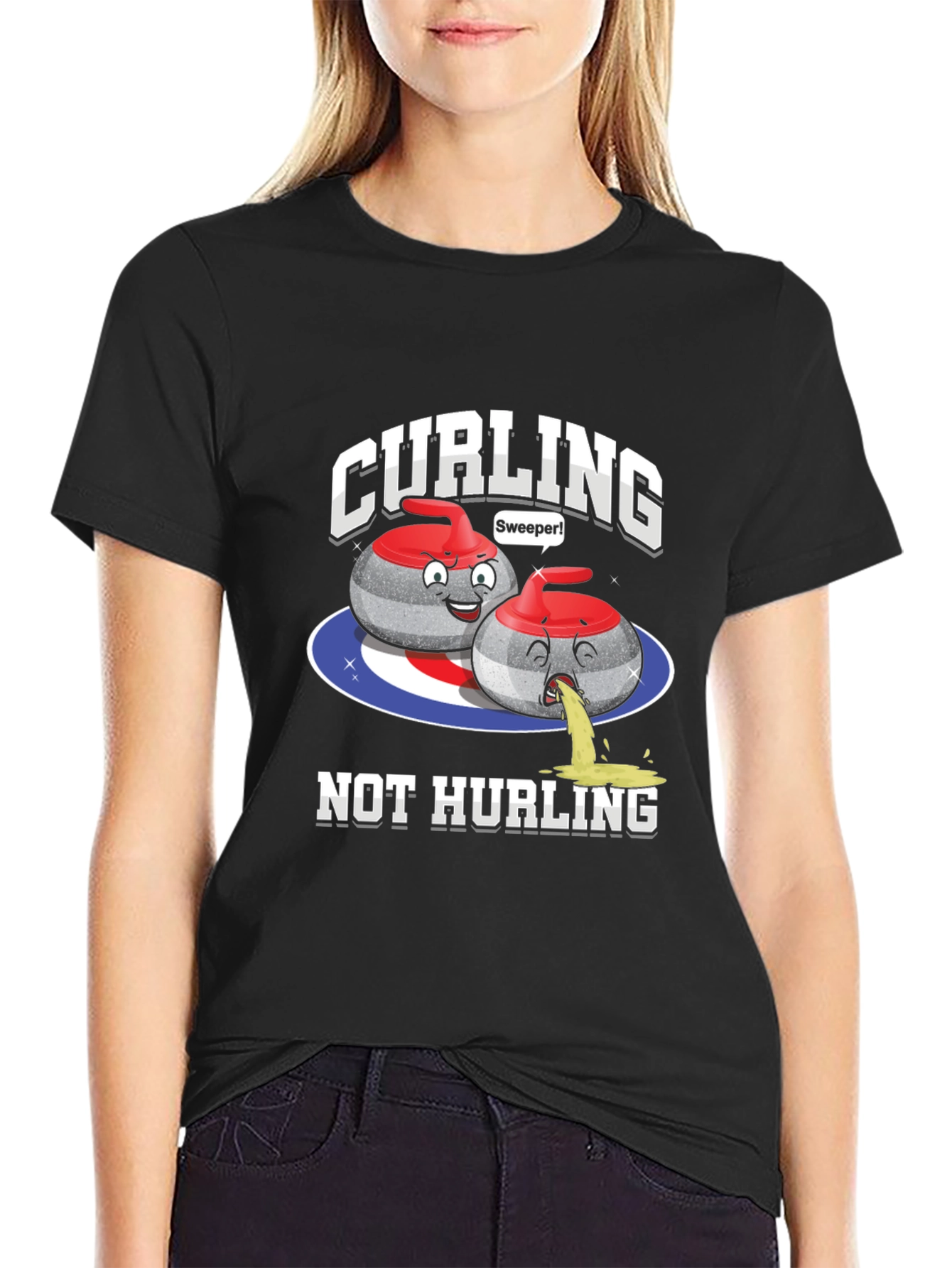 Funny Curling T-Shirt - Not Hurling Cartoon Tee