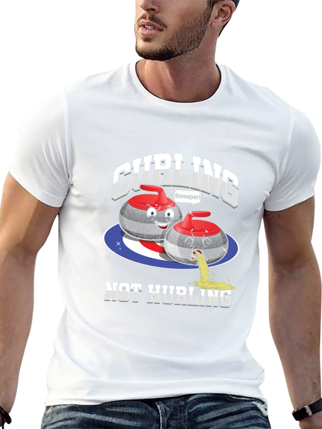 Funny Curling T-Shirt - Not Hurling Cartoon Tee