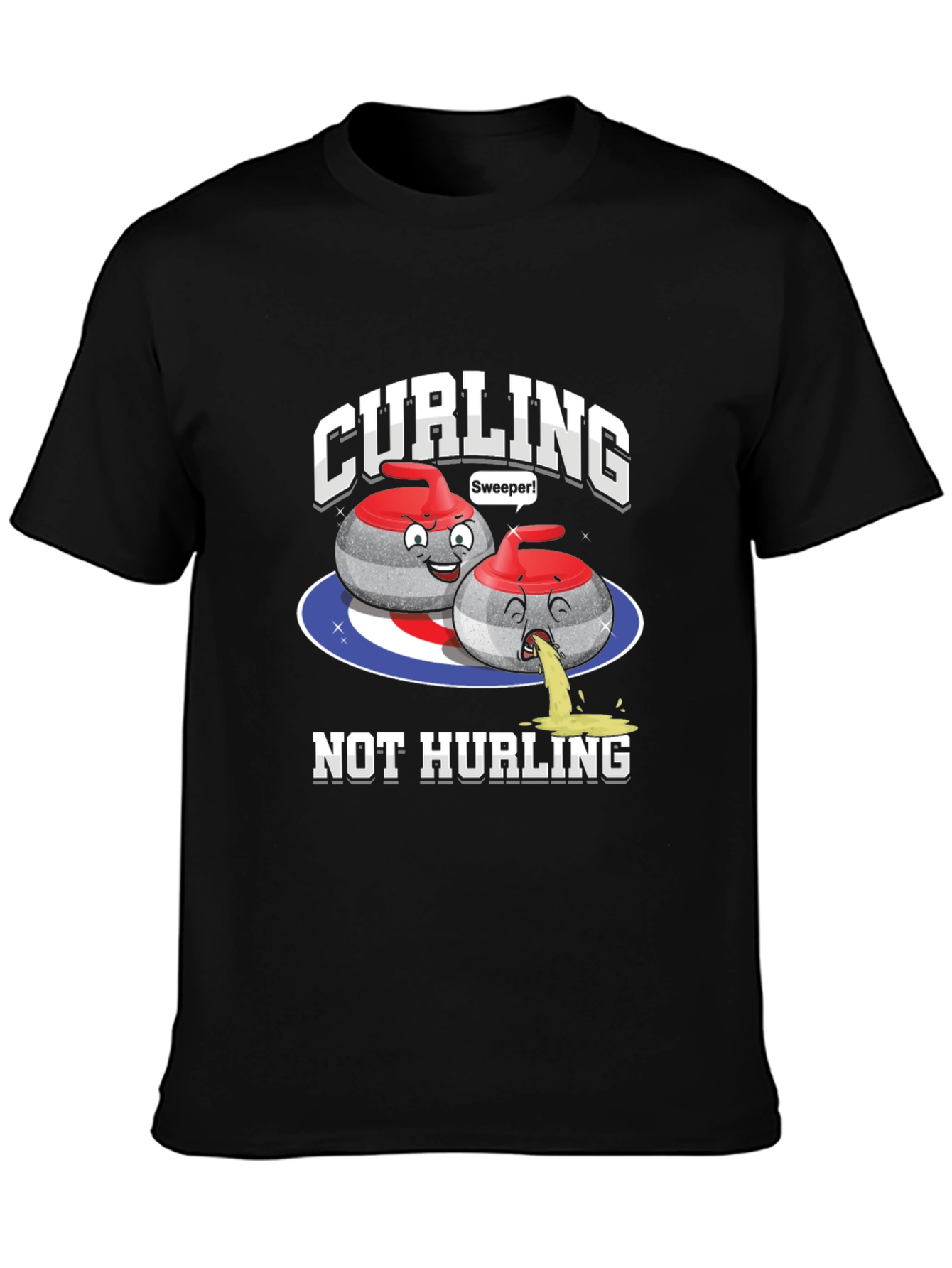 Funny Curling T-Shirt - Not Hurling Cartoon Tee