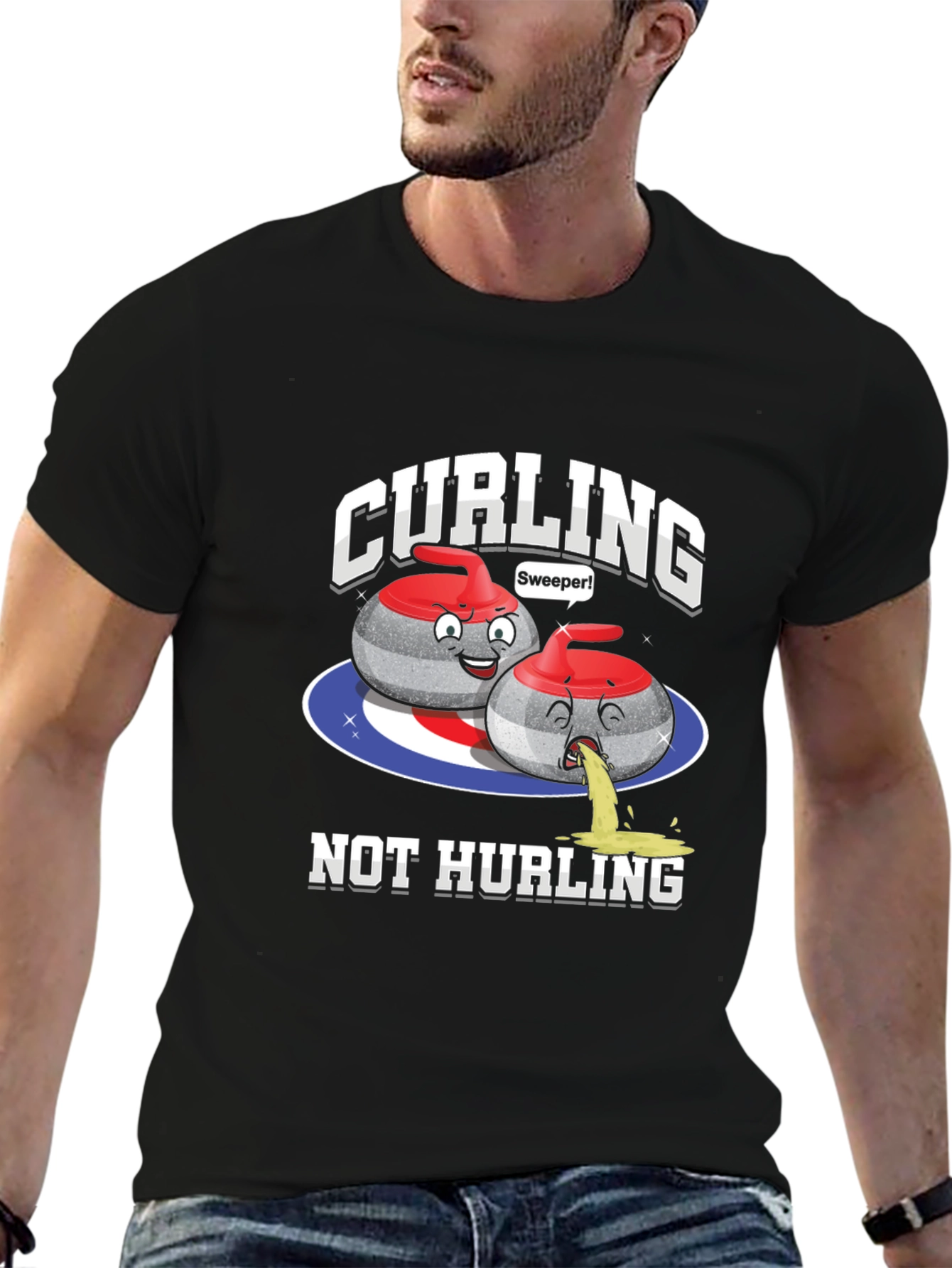 Funny Curling T-Shirt - Not Hurling Cartoon Tee