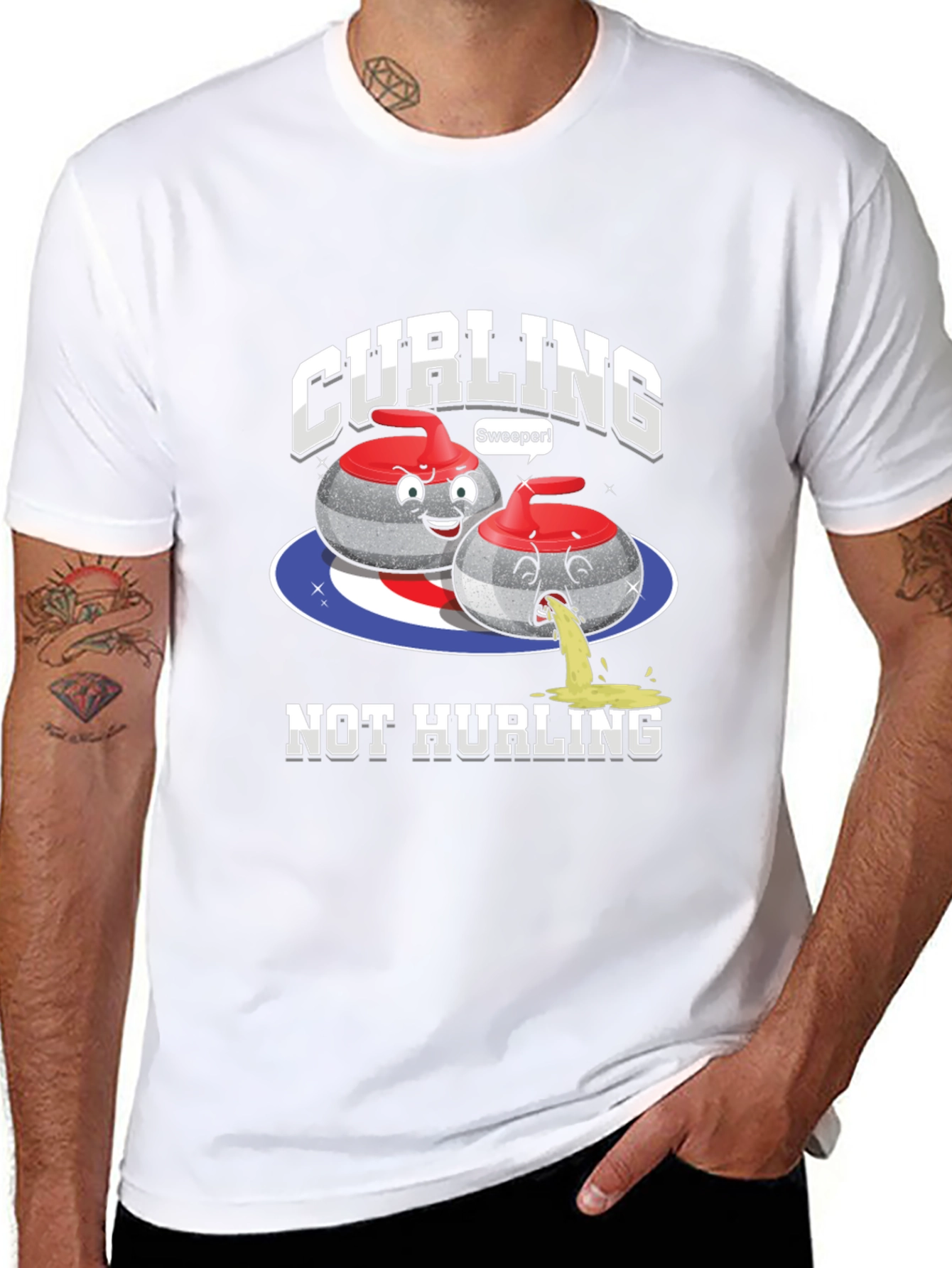 Funny Curling T-Shirt - Not Hurling Cartoon Tee