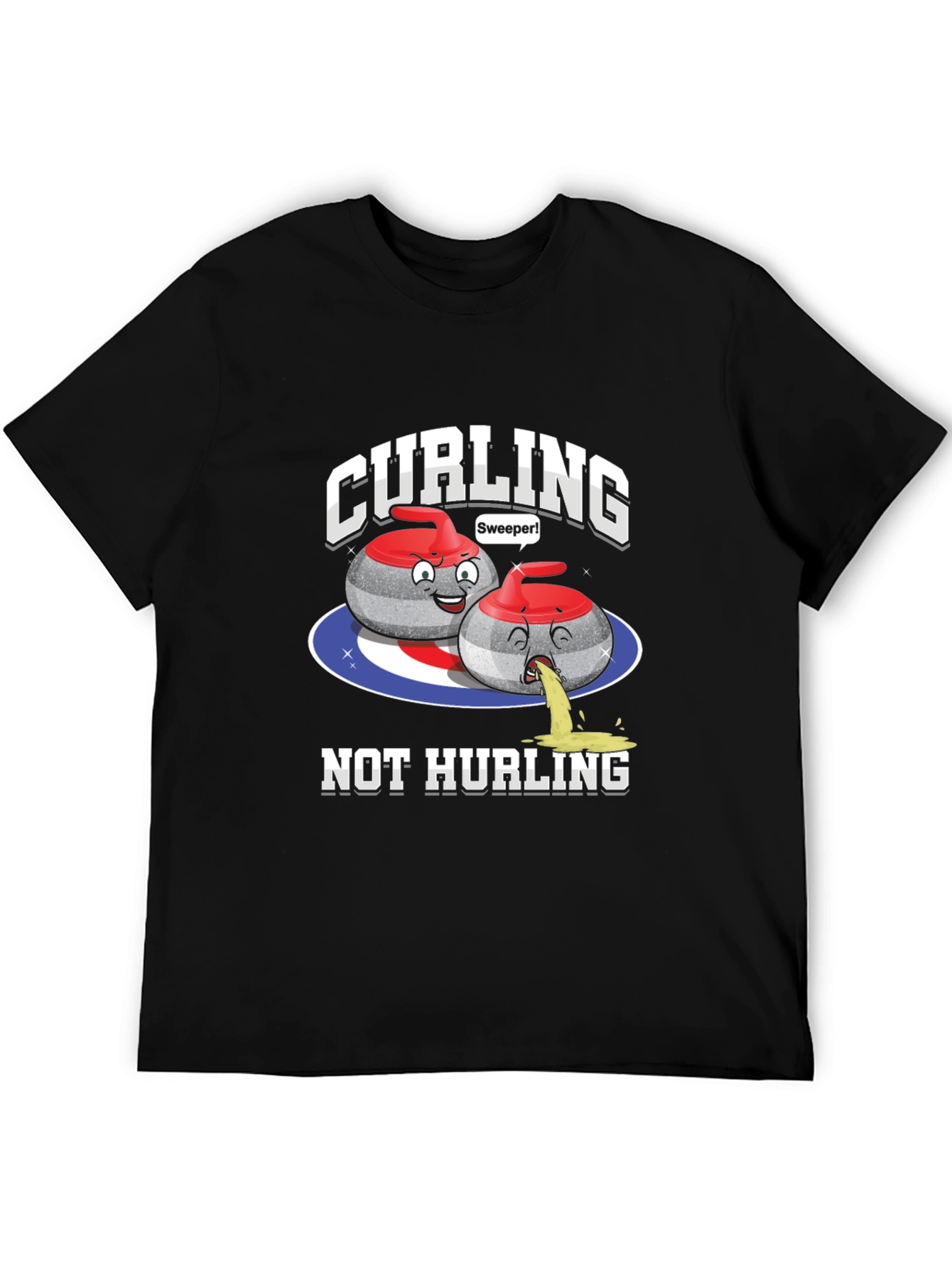Funny Curling T-Shirt - Not Hurling Cartoon Tee