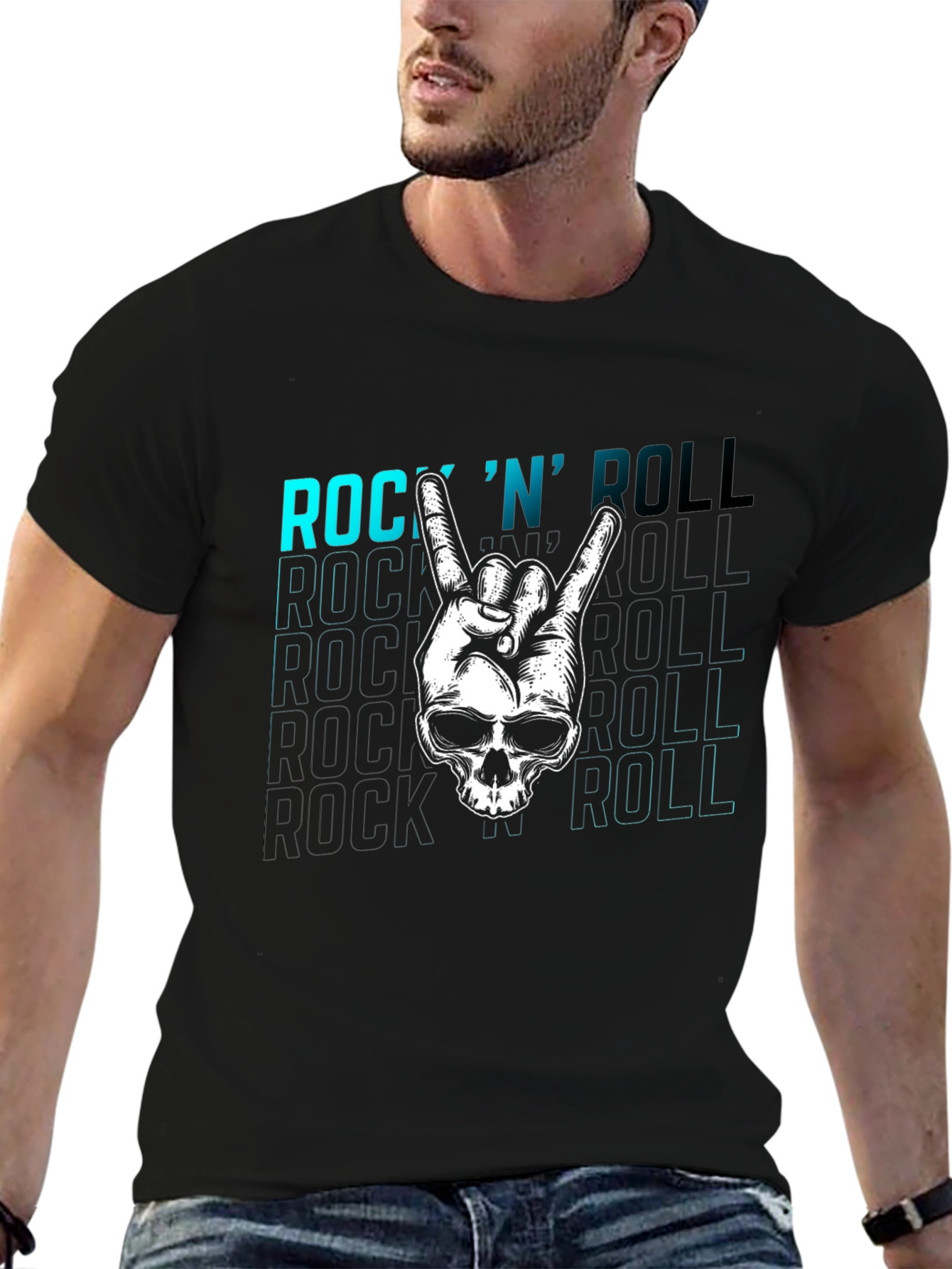 Rock N Roll Skull Graphic Tee - Black
