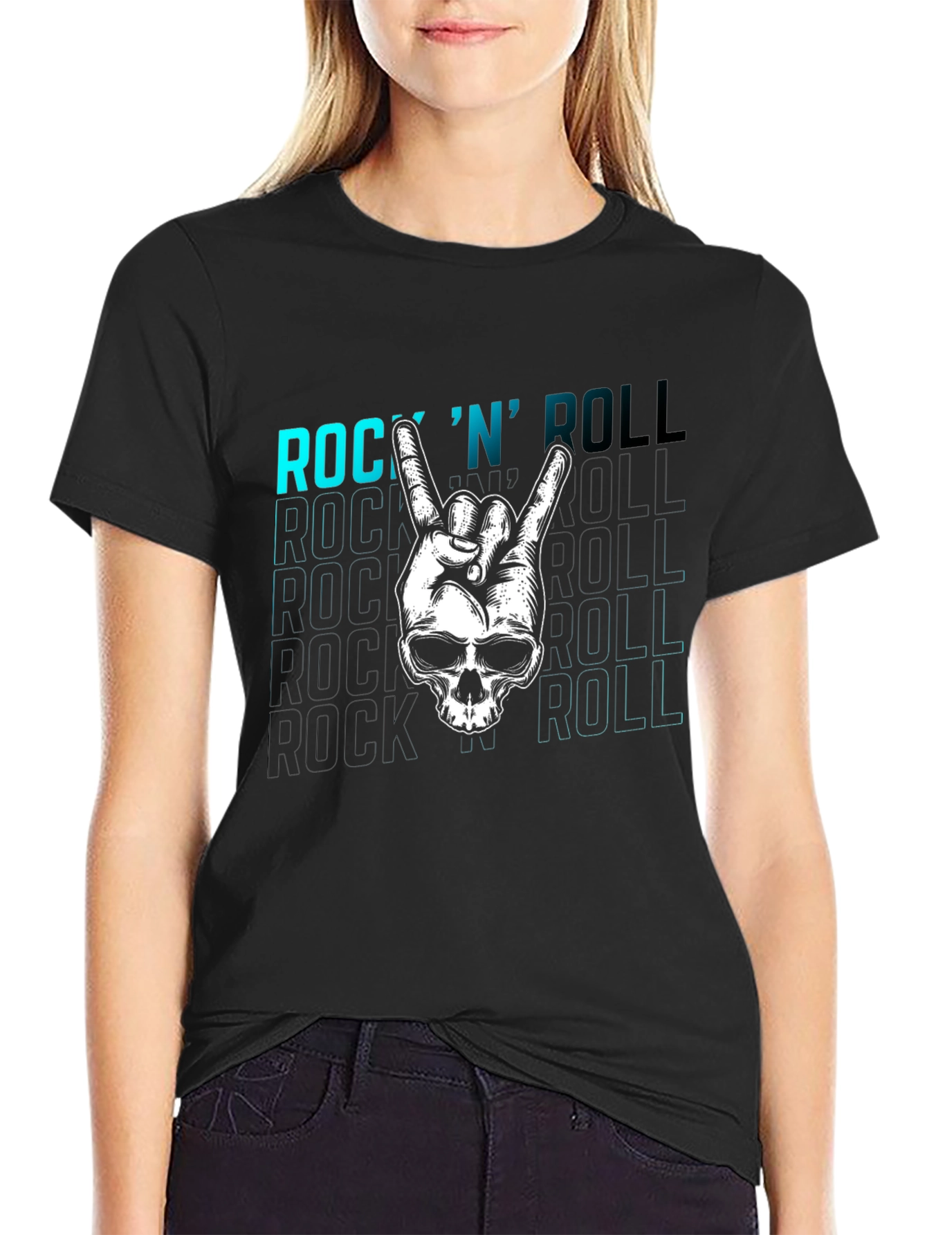 Rock N Roll Skull Graphic Tee - Black