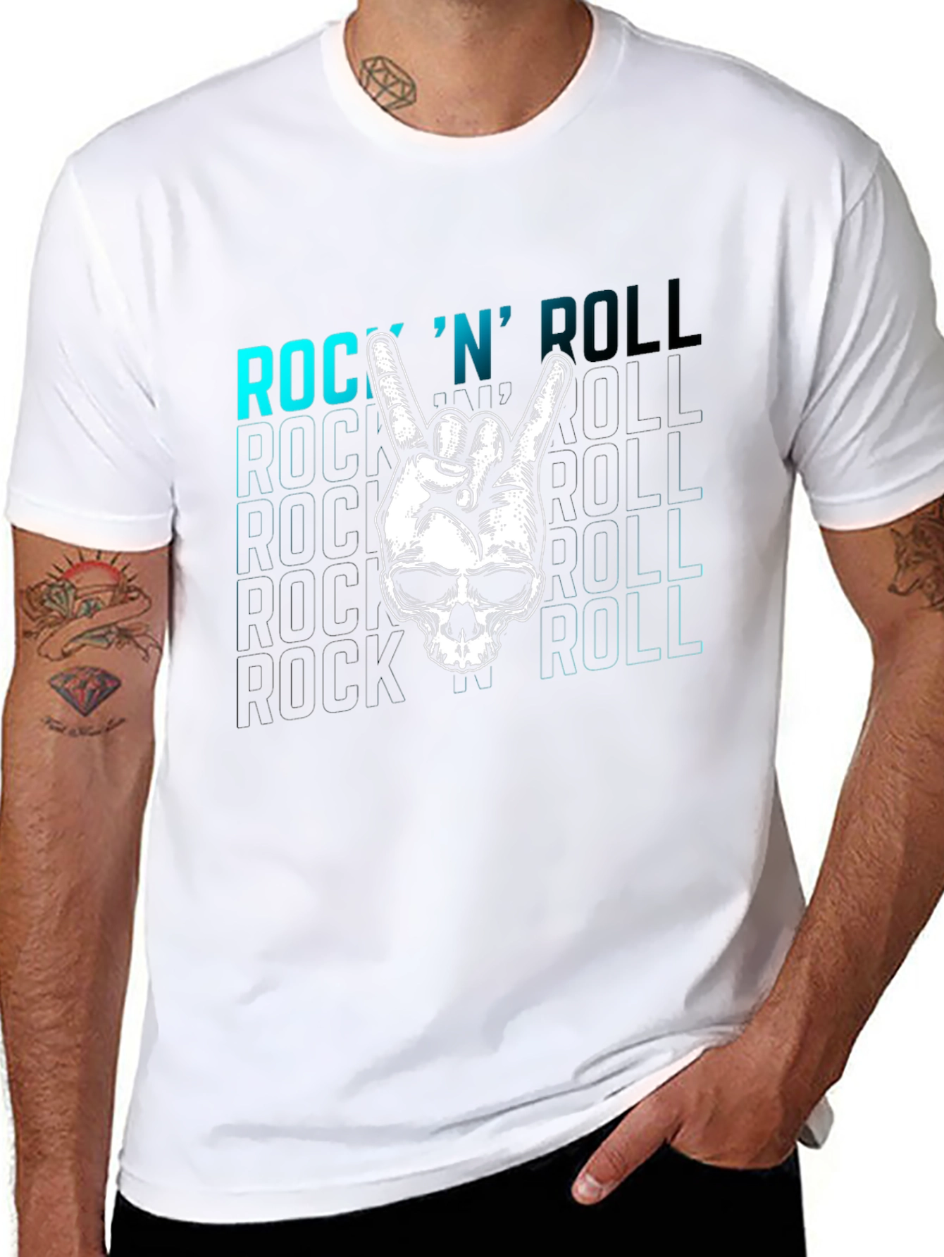 Rock N Roll Skull Graphic Tee - Black
