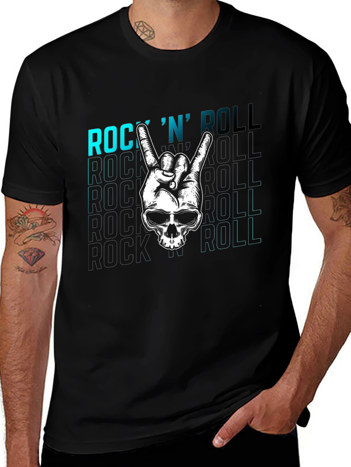 Rock N Roll Skull Graphic Tee - Black