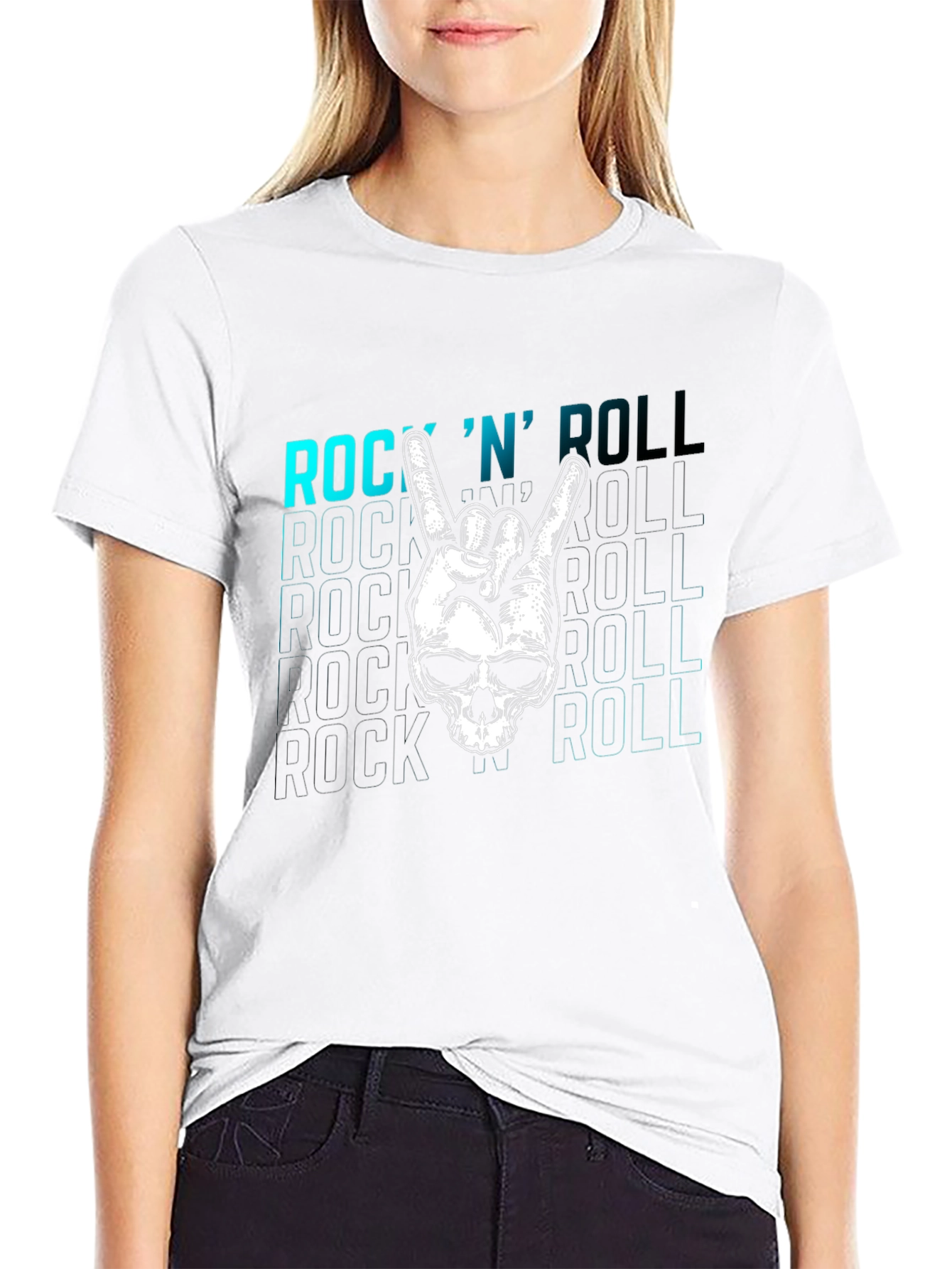 Rock N Roll Skull Graphic Tee - Black