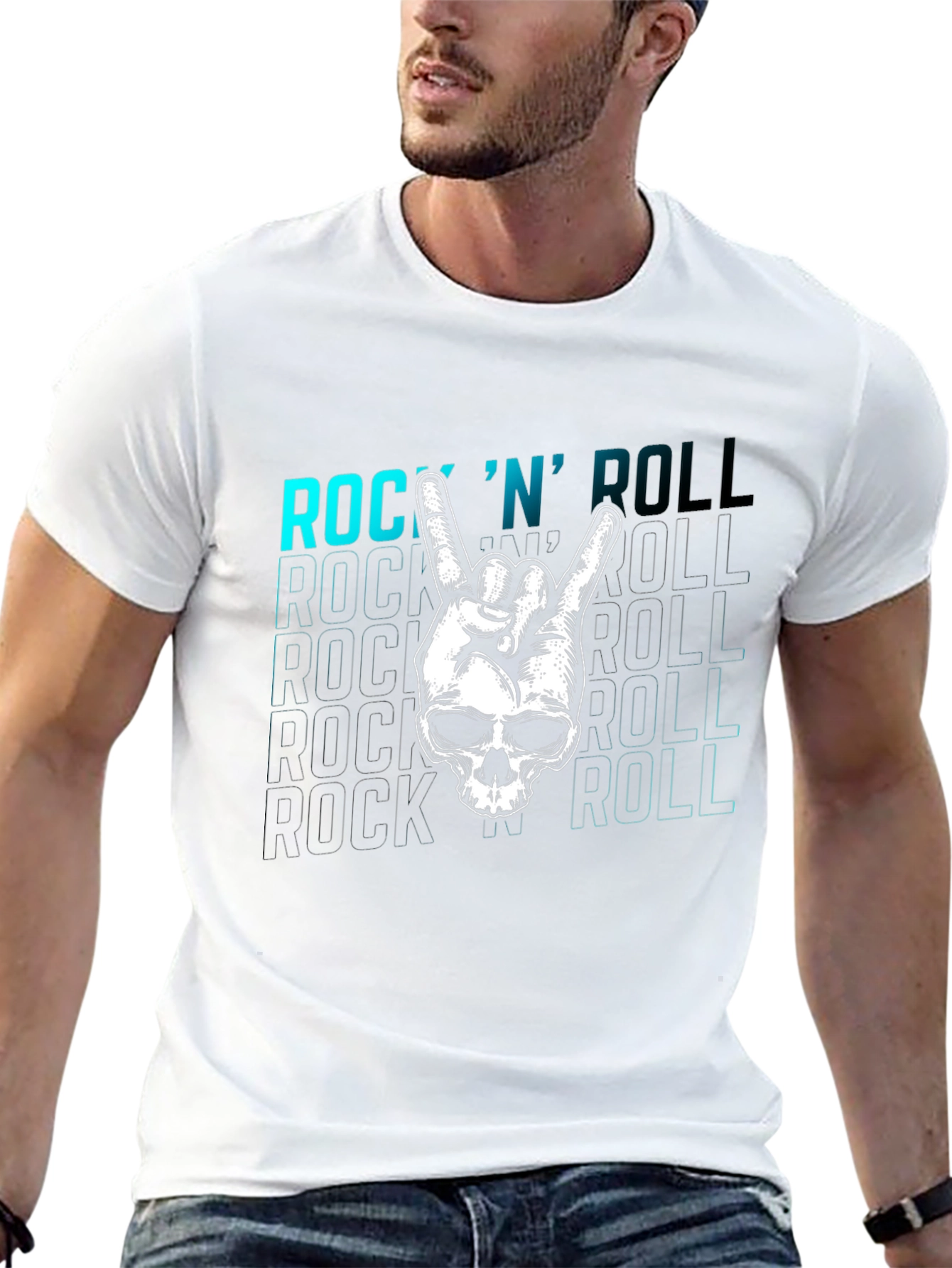 Rock N Roll Skull Graphic Tee - Black