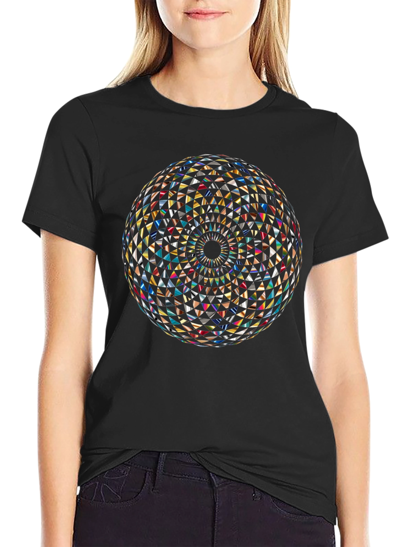 Geometric Mandala Print Black T-Shirt