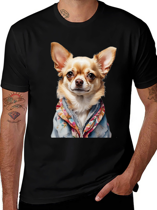 Chihuahua Dog Graphic Tee - Floral Denim Jacket Style