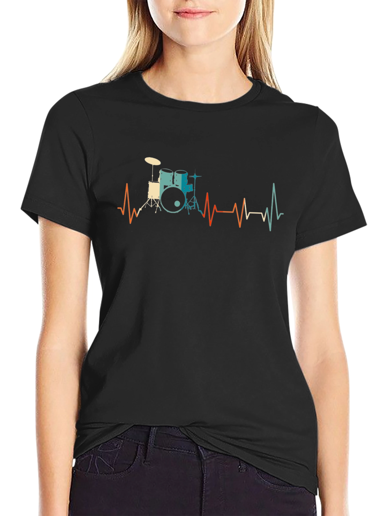 Drum Kit Heartbeat Graphic Tee - Musician Style
