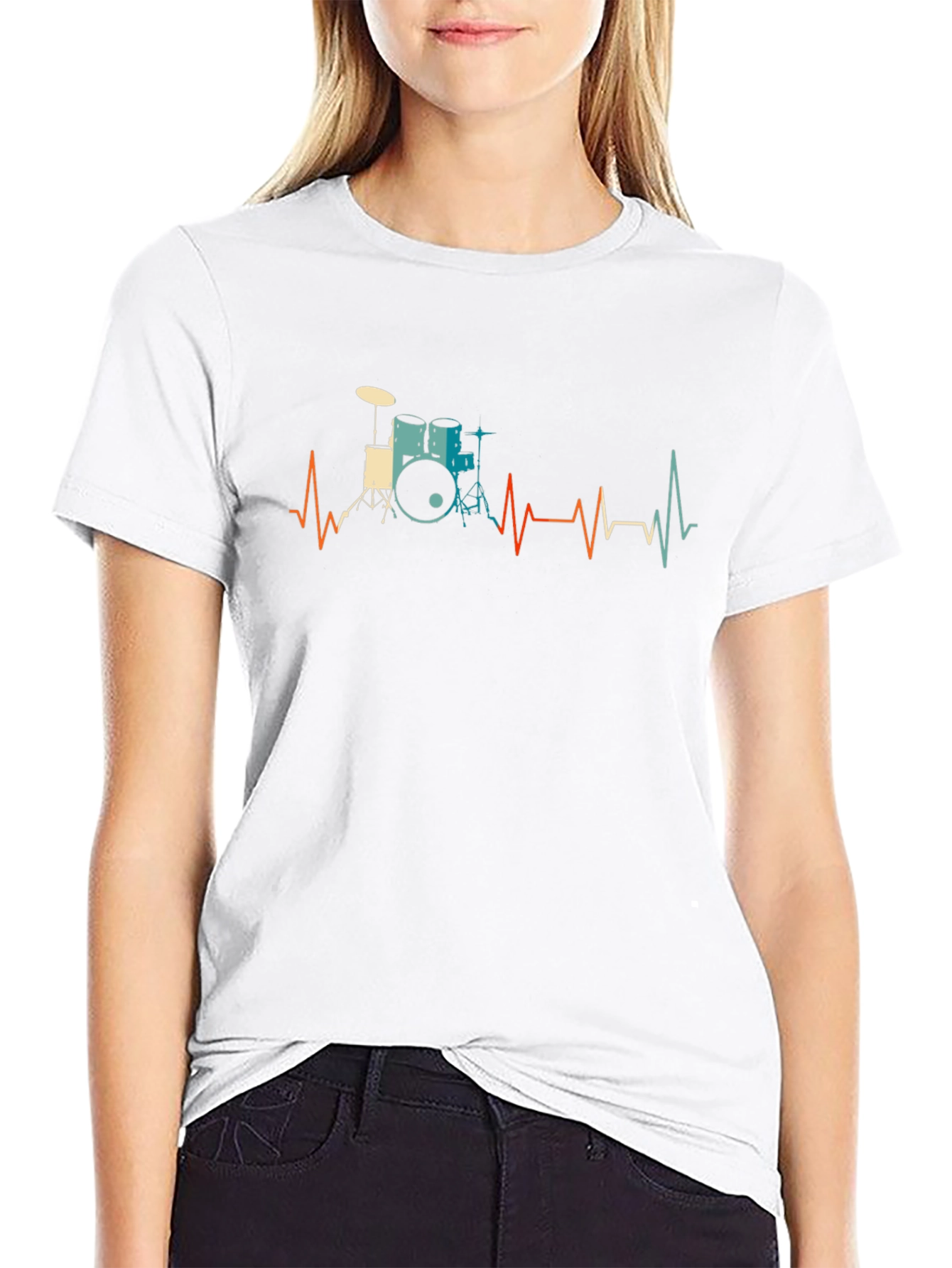 Drum Kit Heartbeat Graphic Tee - Musician Style