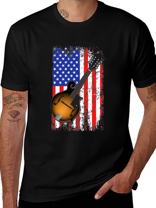 American Flag Mandolin Graphic T-Shirt
