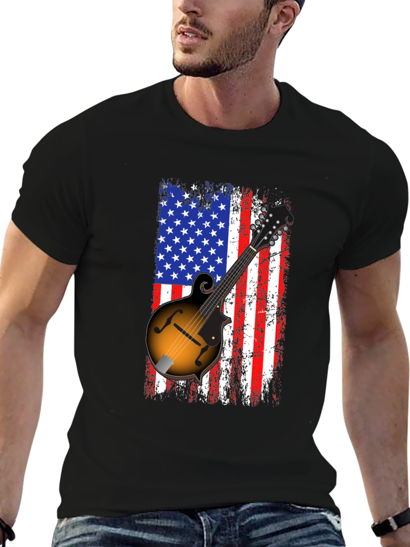 American Flag Mandolin Graphic T-Shirt