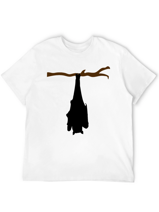 Hanging Bat Graphic Tee - Black Cotton Casual Top