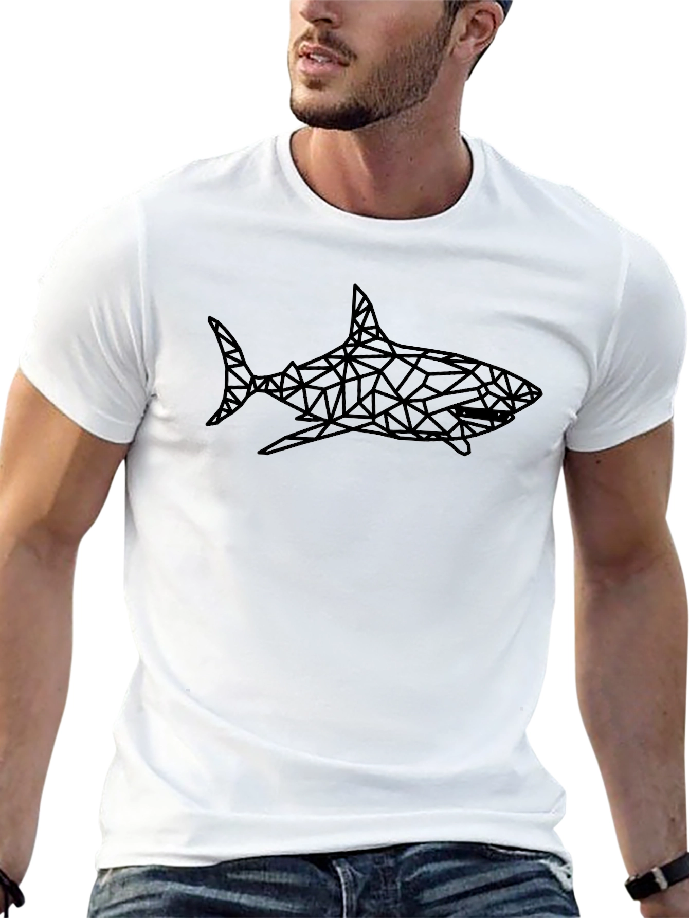 Geometric Shark Graphic Black T-Shirt
