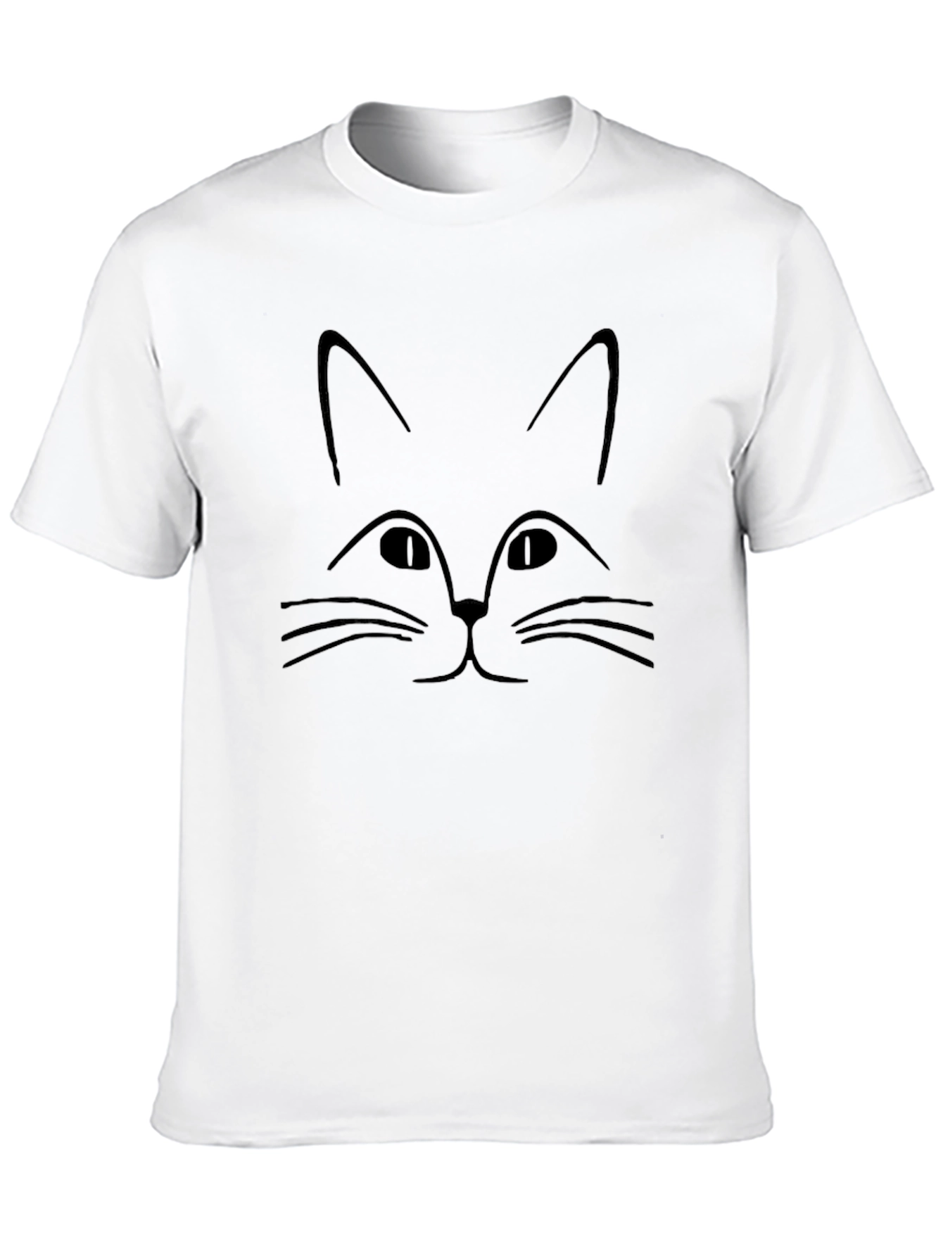 Minimalist Cat Face Graphic Black T-Shirt