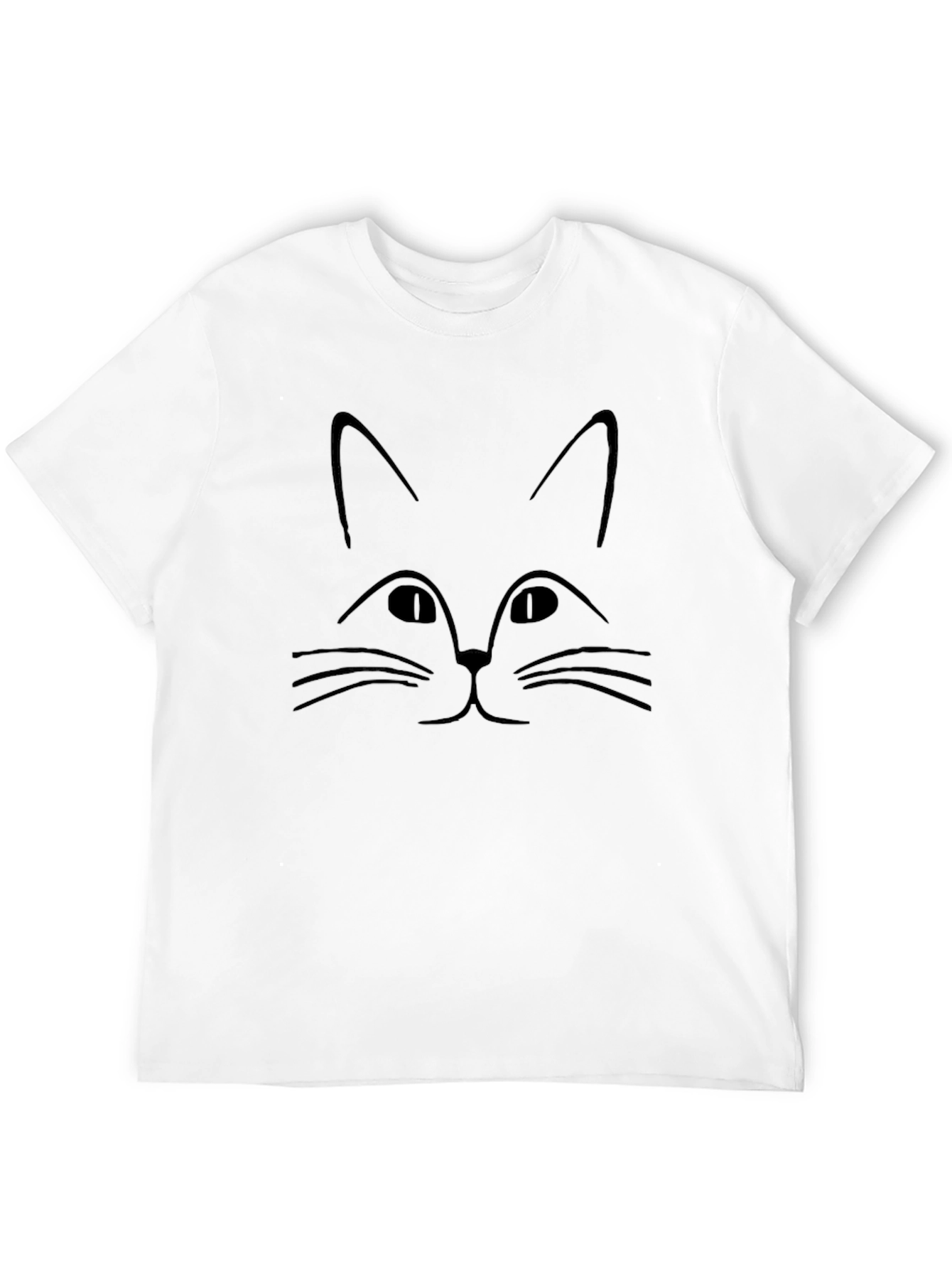 Minimalist Cat Face Graphic Black T-Shirt