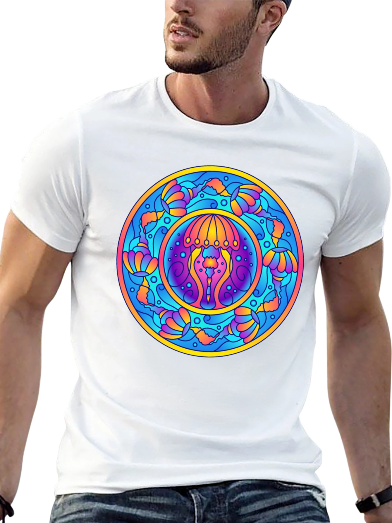Psychedelic Jellyfish Mandala T-Shirt - Vivid Graphic Tee