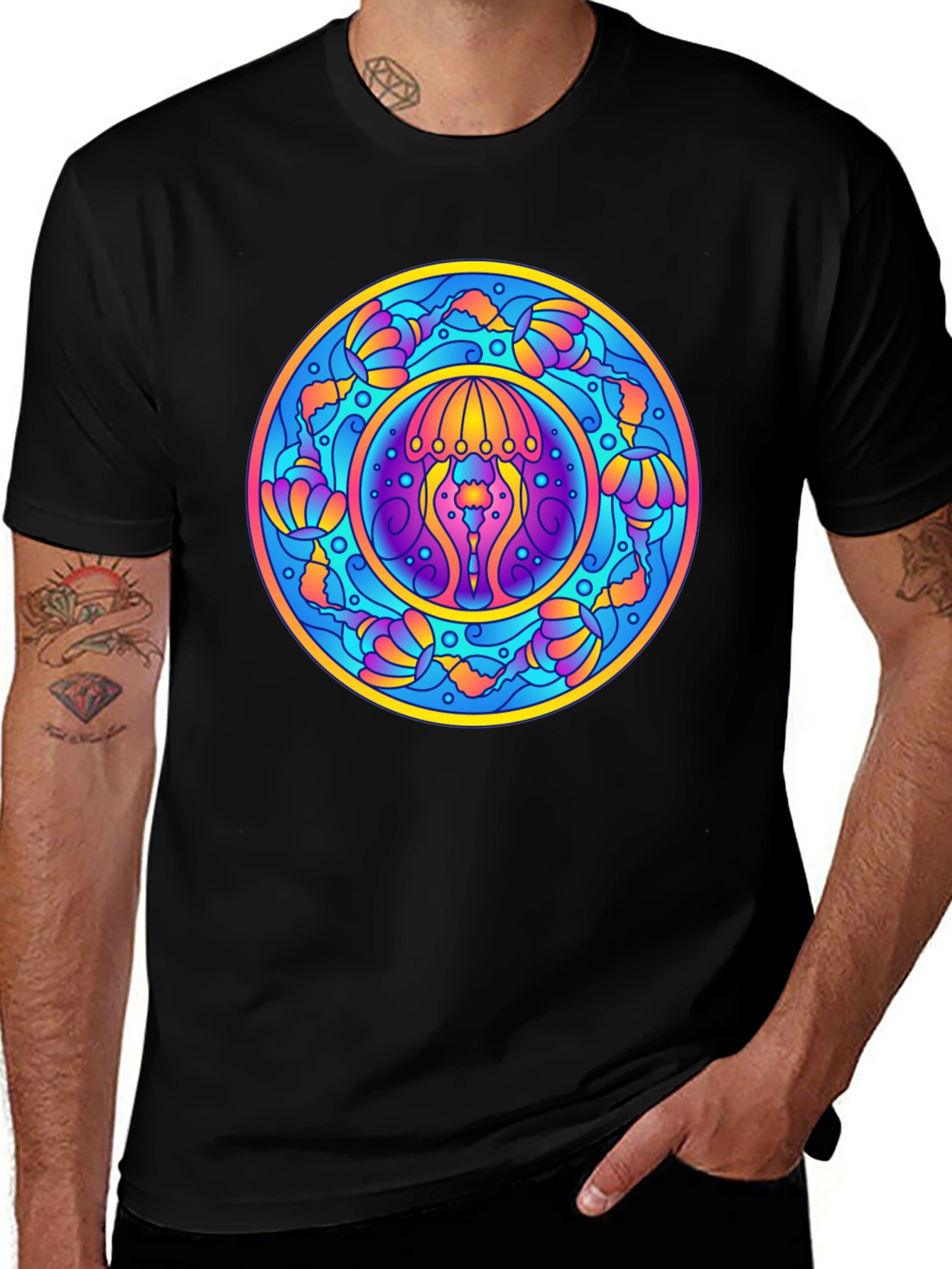 Psychedelic Jellyfish Mandala T-Shirt - Vivid Graphic Tee