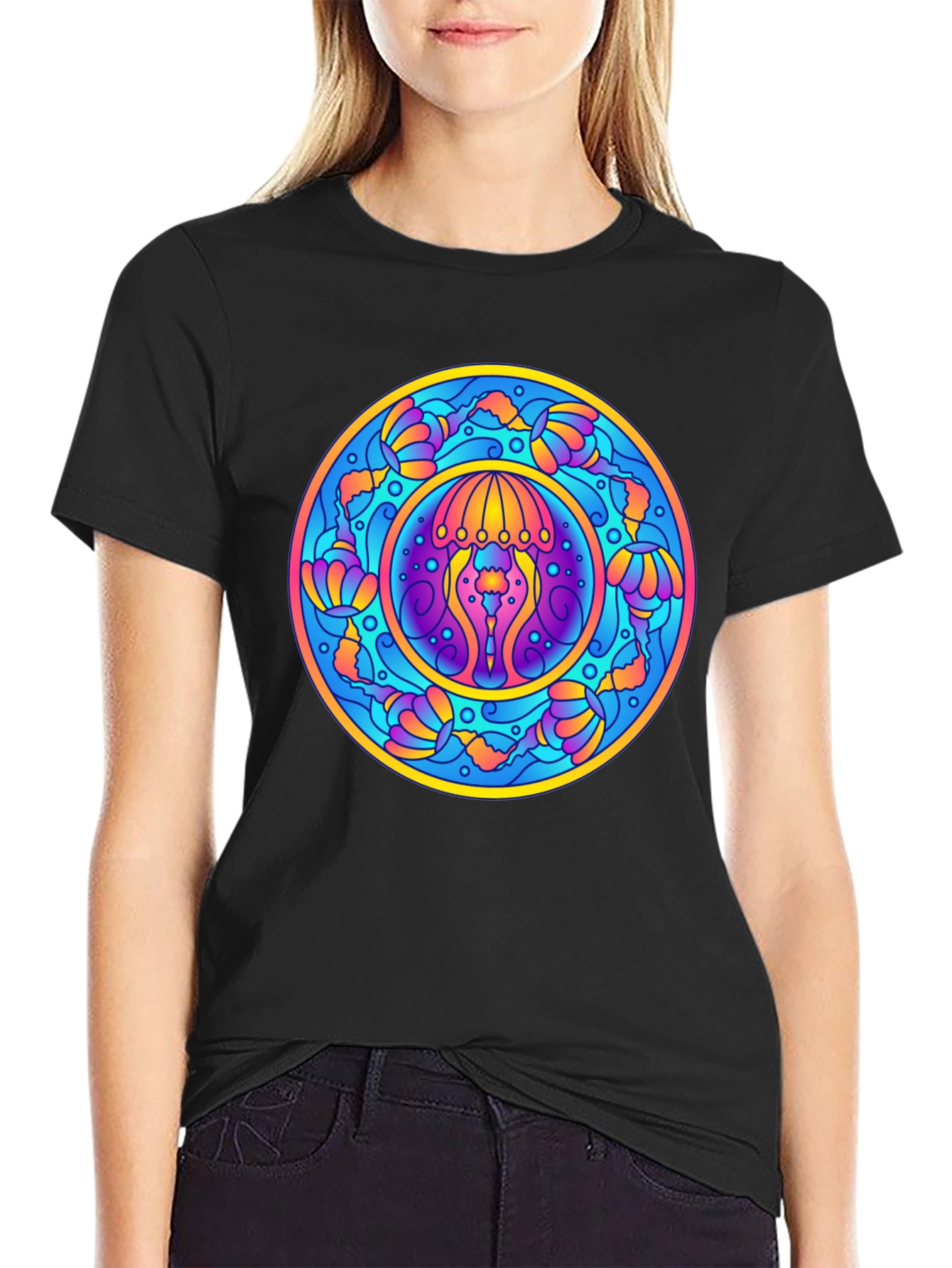 Psychedelic Jellyfish Mandala T-Shirt - Vivid Graphic Tee