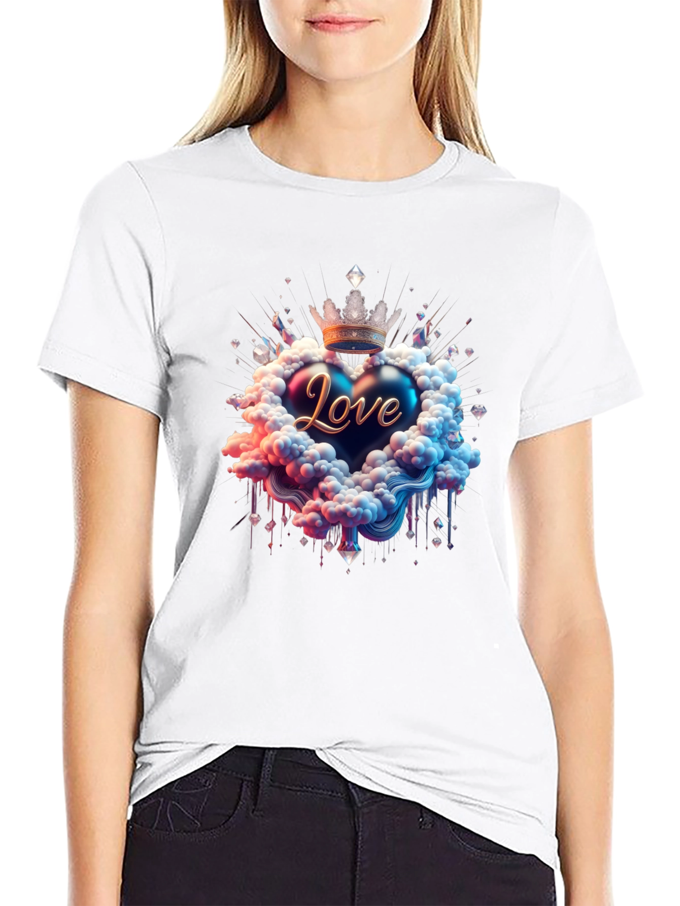 Love Heart Crown Graphic Tee - Black