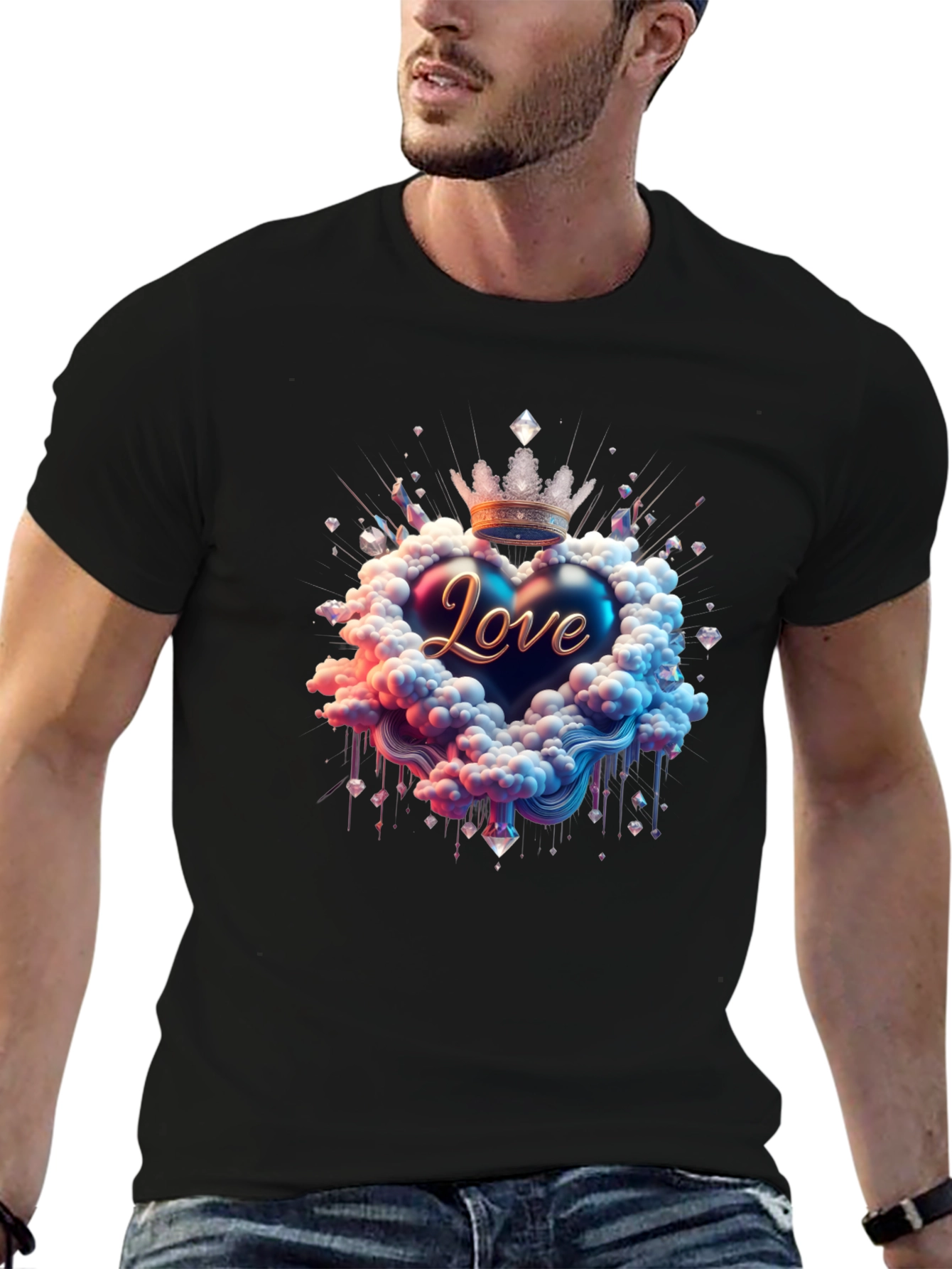 Love Heart Crown Graphic Tee - Black