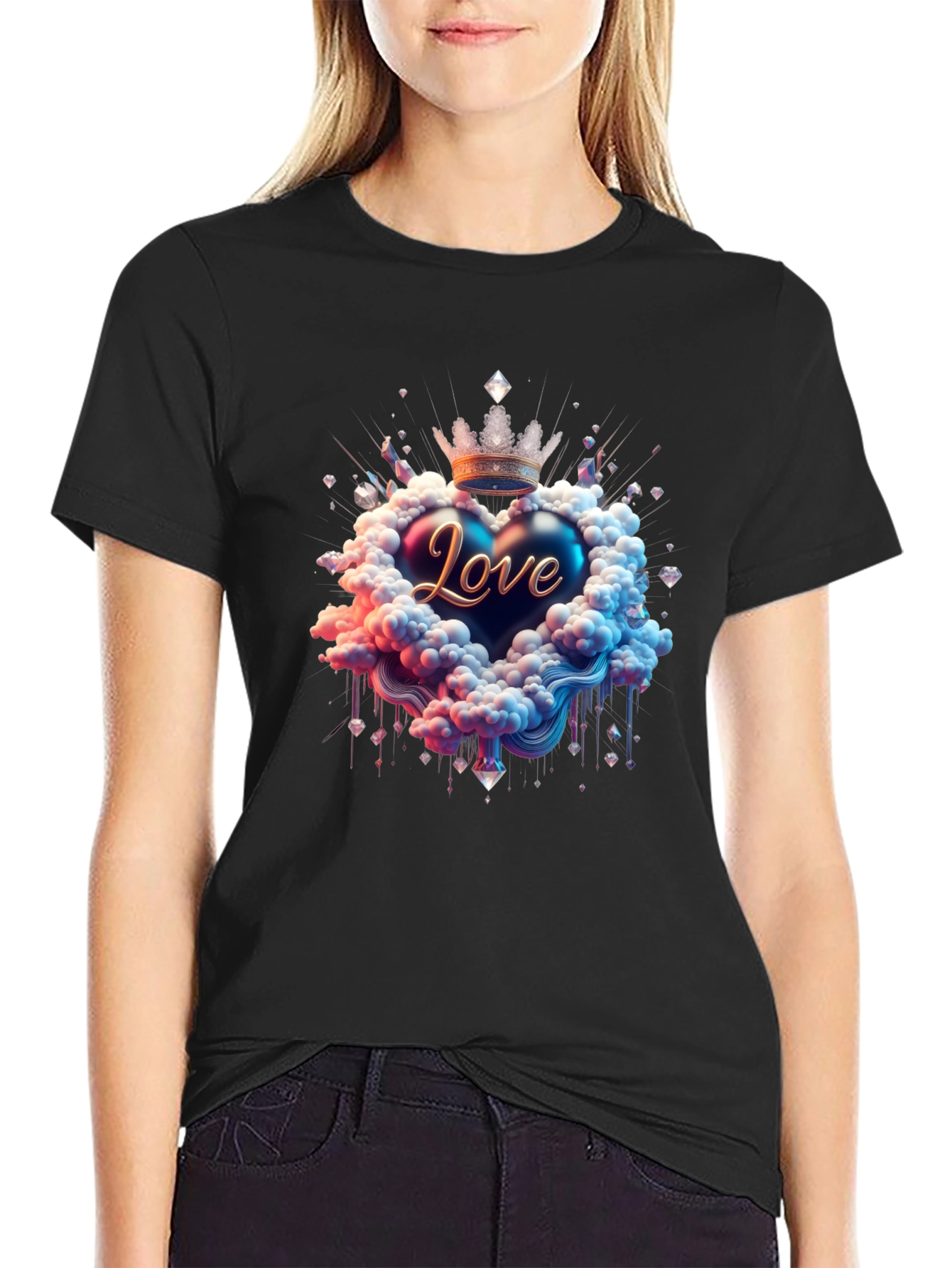 Love Heart Crown Graphic Tee - Black