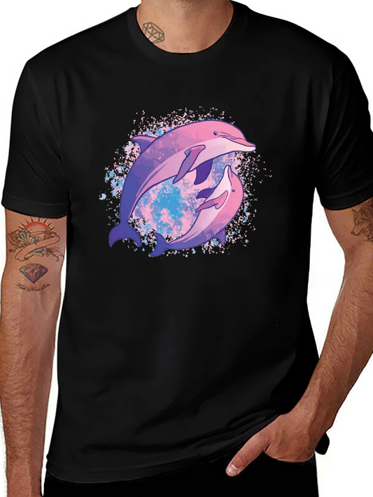 Dolphin Duo Graphic Tee - Black Cotton T-Shirt
