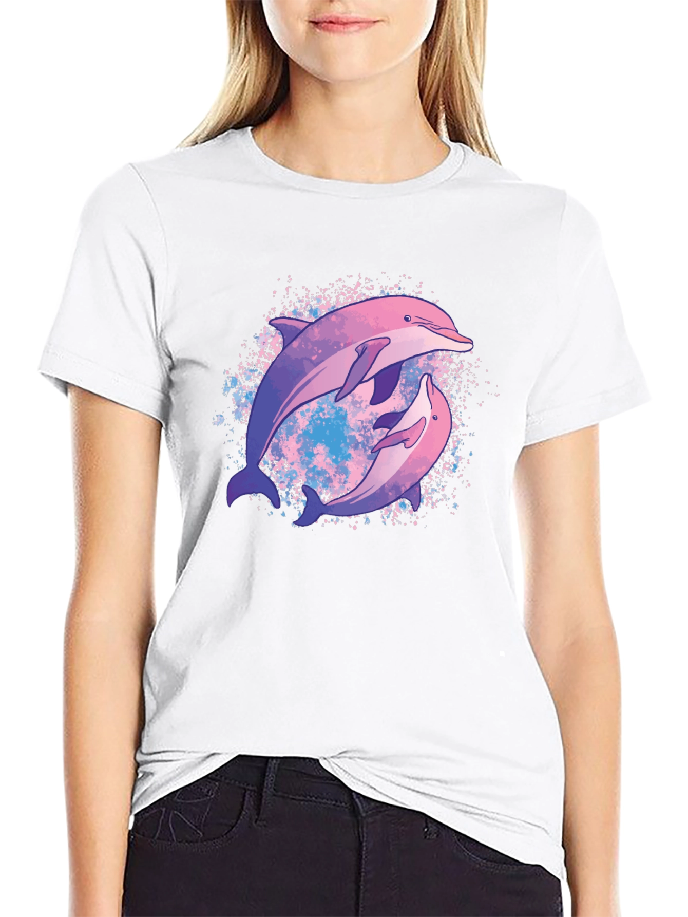 Dolphin Duo Graphic Tee - Black Cotton T-Shirt