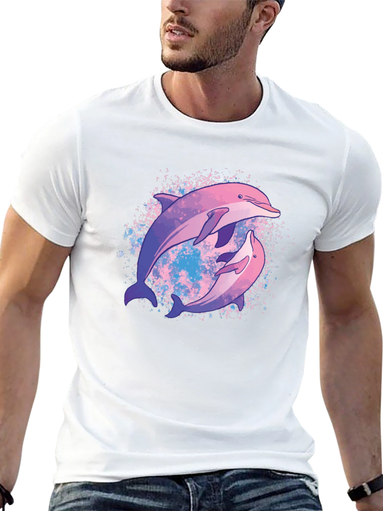 Dolphin Duo Graphic Tee - Black Cotton T-Shirt