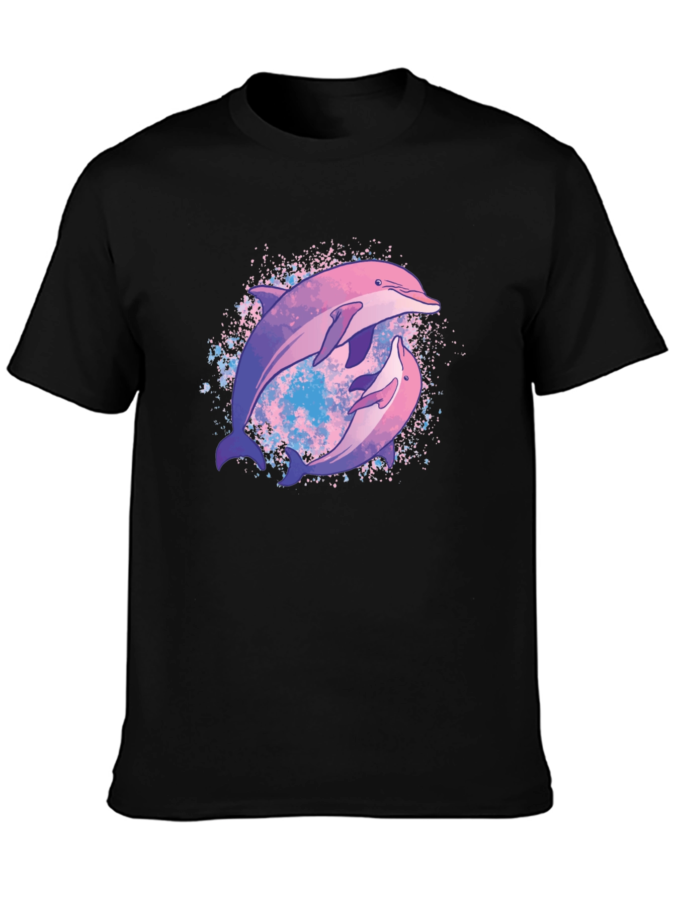 Dolphin Duo Graphic Tee - Black Cotton T-Shirt